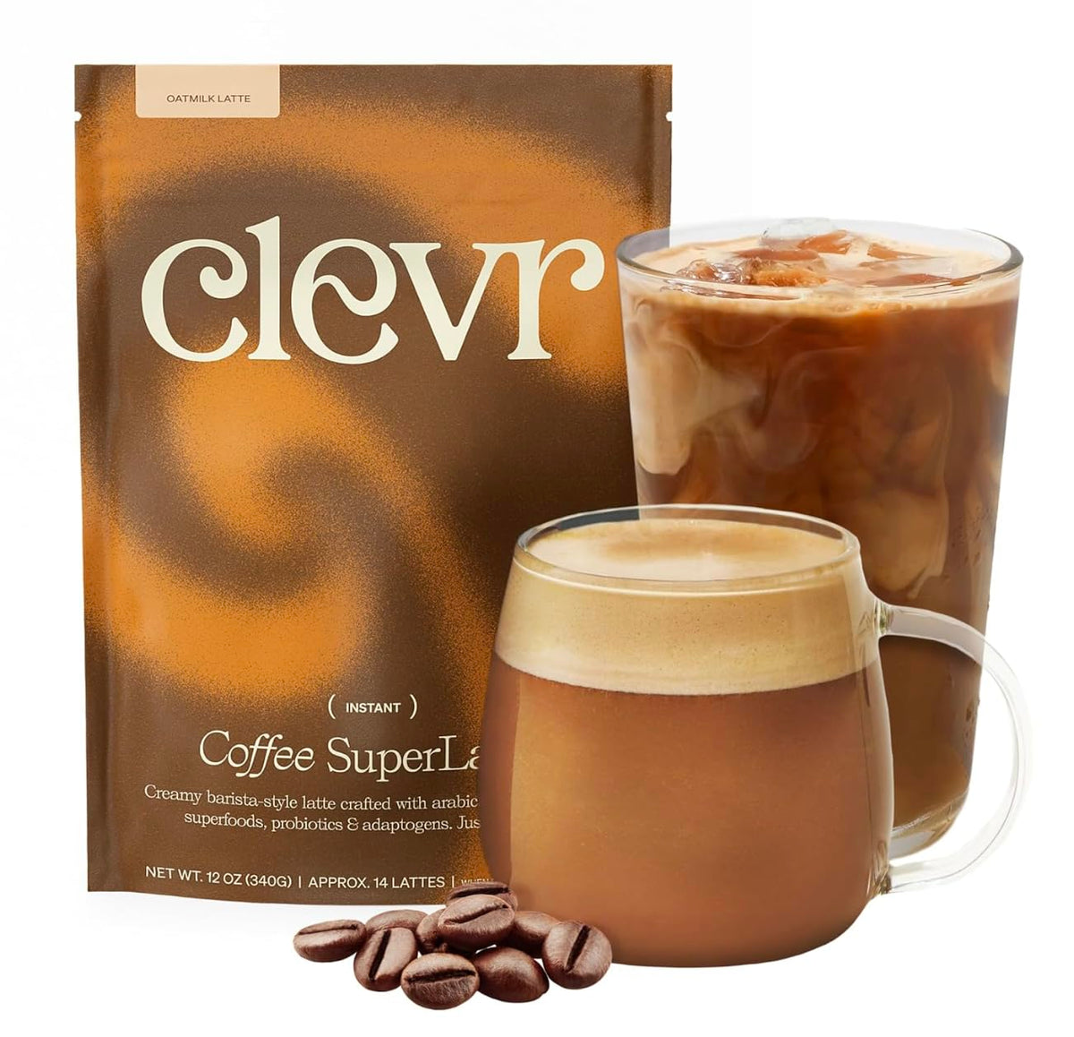 Clevr Mushroom Coffee cafe latte with oat milk for smooth energy.