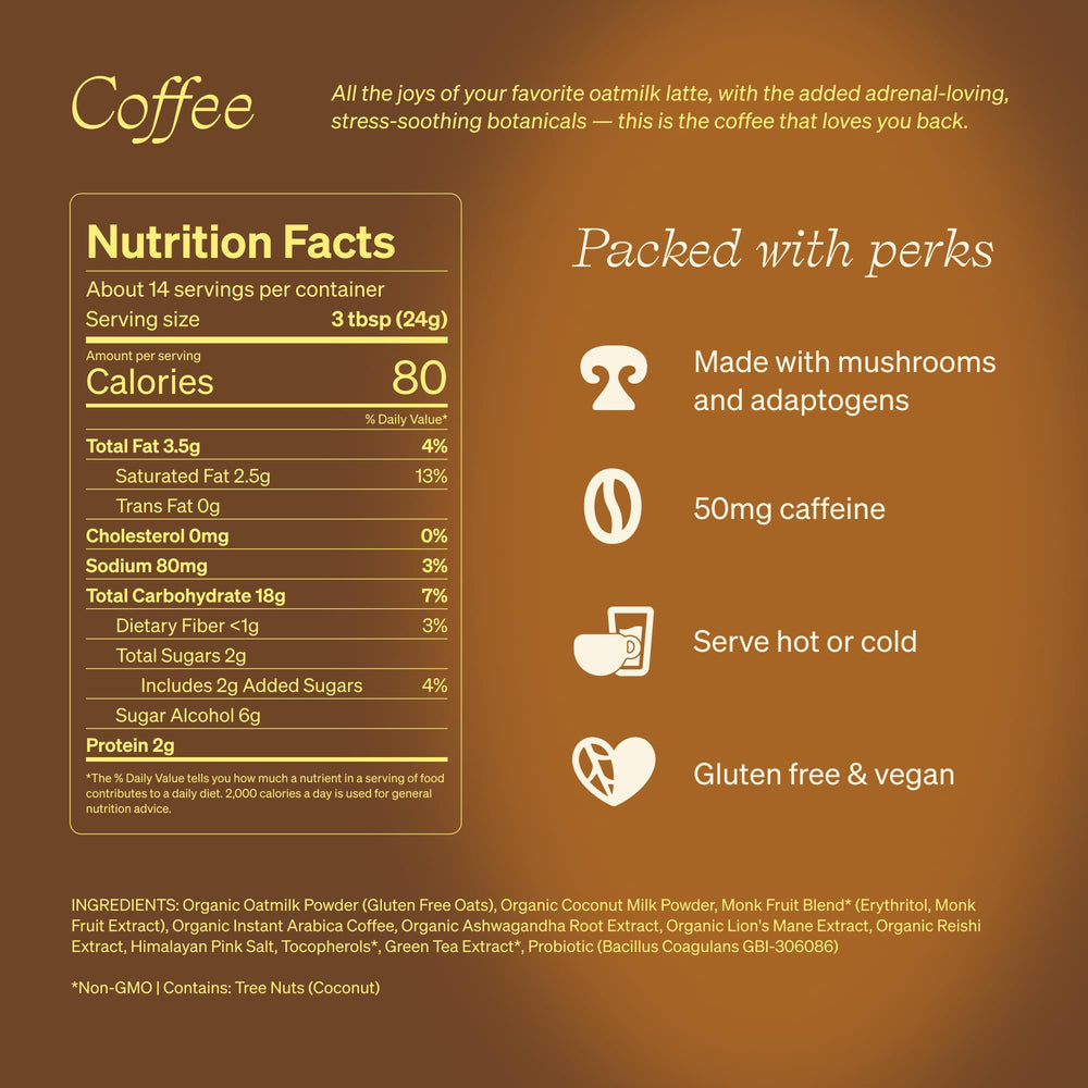 Clevr Mushroom Coffee oat-milk latte being poured for creamy texture.