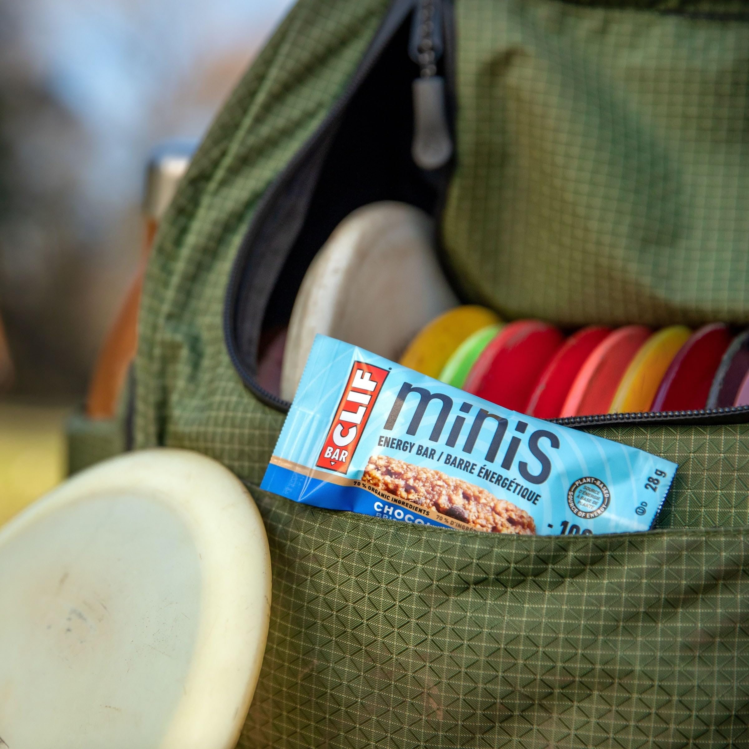 Visual of CLIF Bar Minis energy bite as a portable snack.