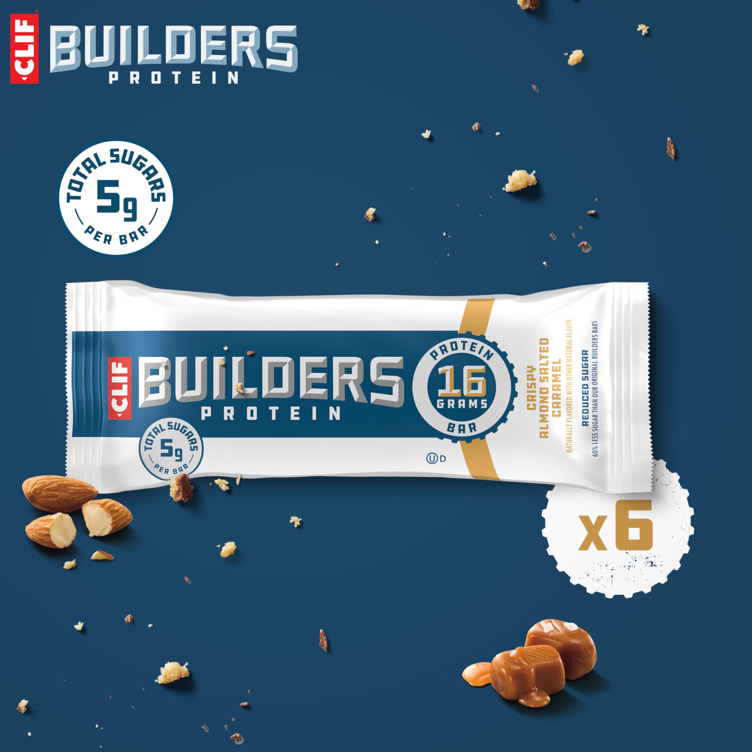 Texture detail of almond pieces in CLIF BUILDER'S Crispy bar