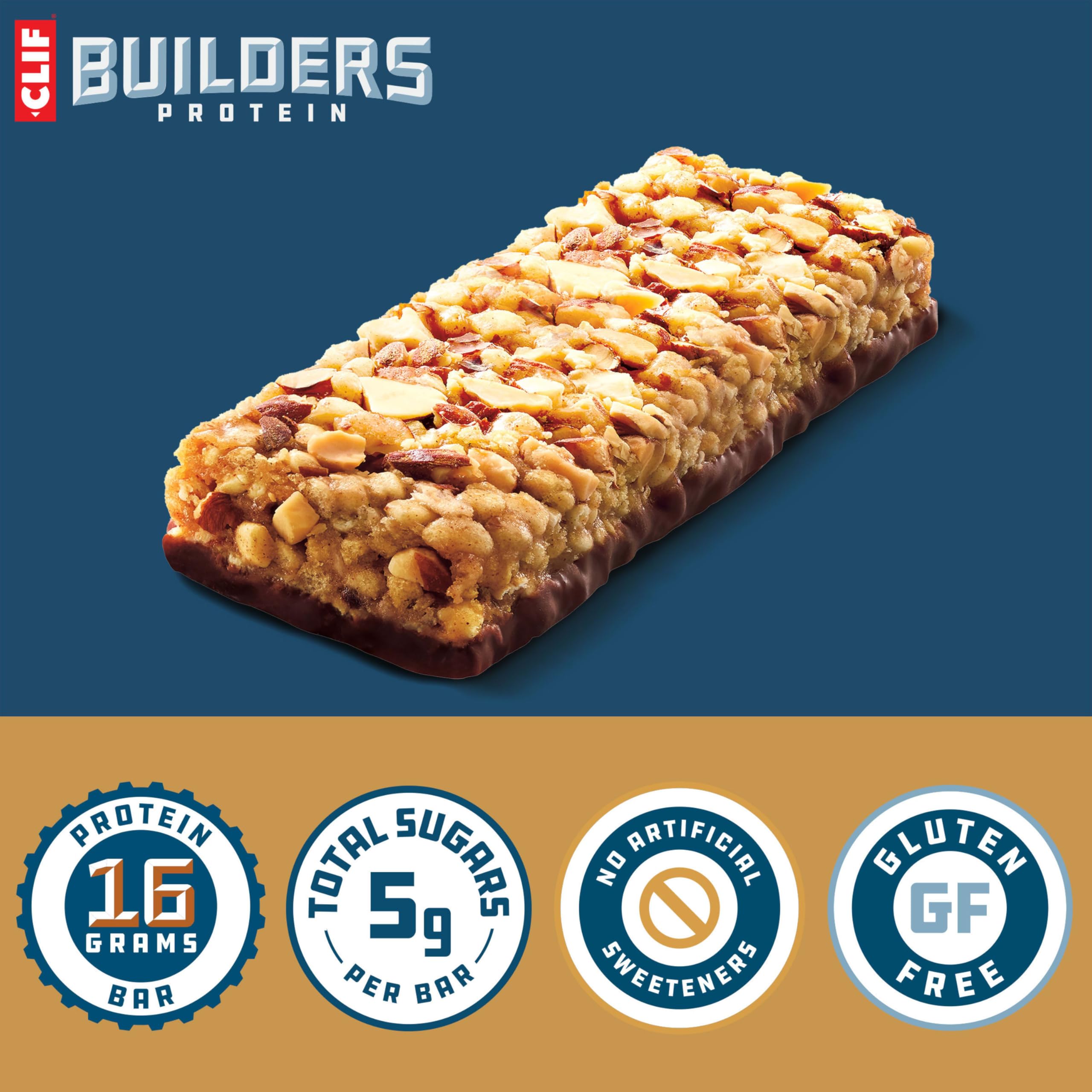 CLIF BUILDER'S Crispy bar box highlighting six-pack packaging