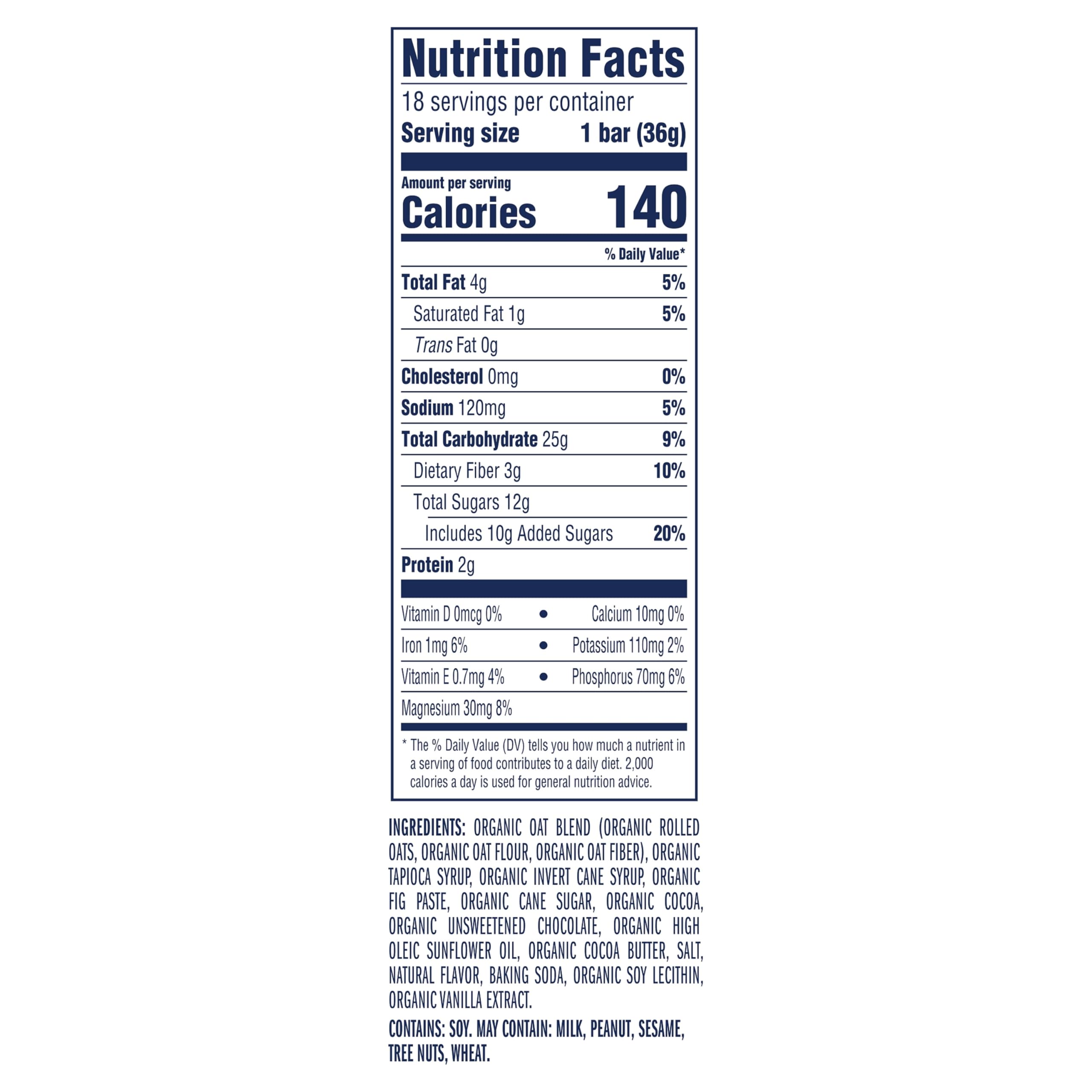 Ingredients view showing oats in Clif Kid ZBar Chocolate Brownie