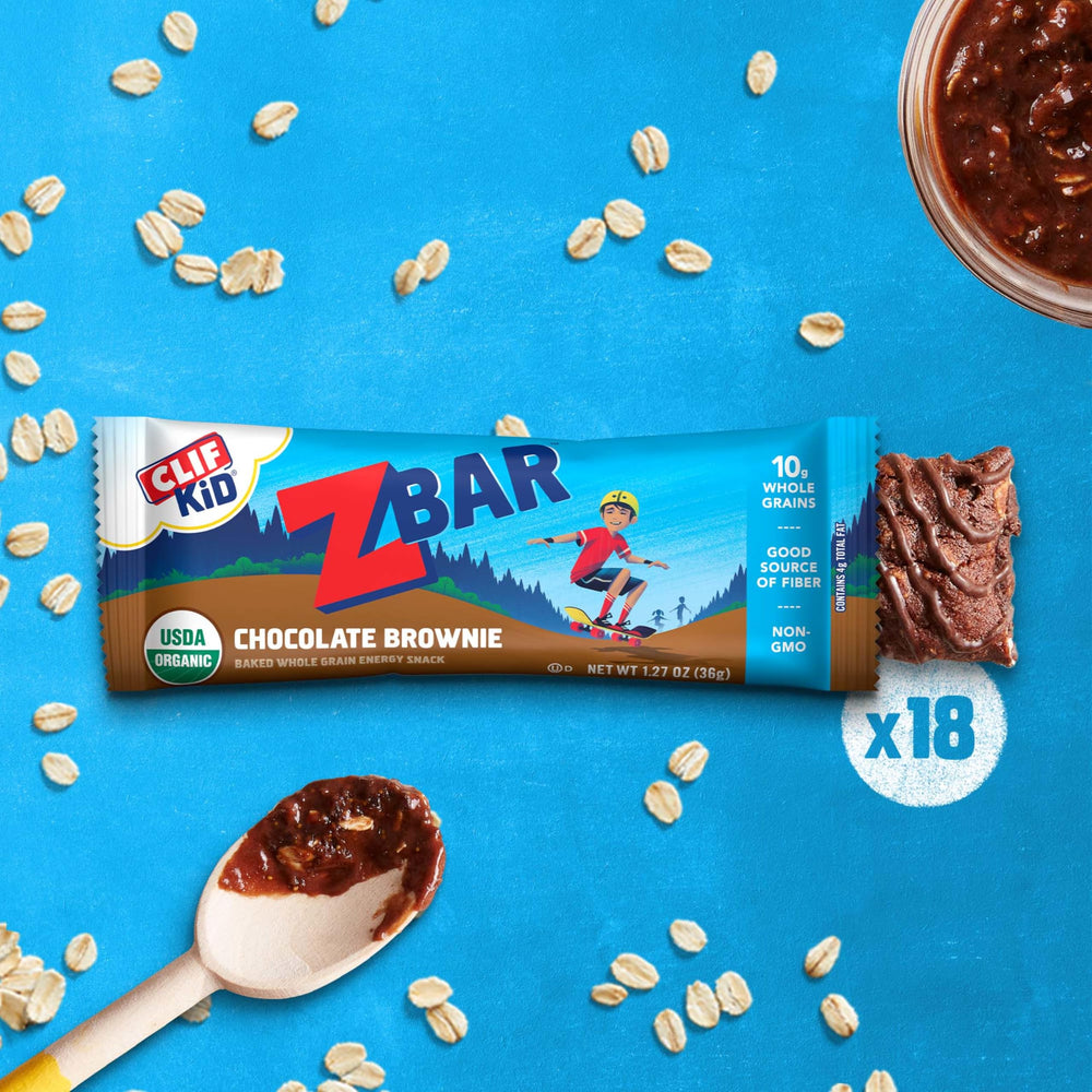 Soft-baked texture of Clif Kid ZBar Chocolate Brownie bar in view