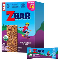 Clif Kid ZBar Chocolate Chip Soft-Baked Bar packaging designed for quick lunchbox snacks