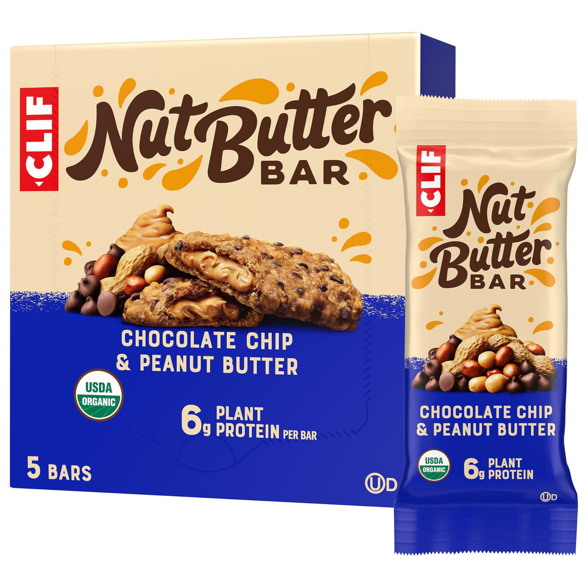CLIF Nut Butter Bar with chocolate chip peanut butter filling, a snack option.