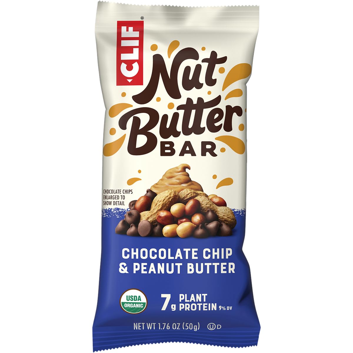 Texture of CLIF Nut Butter Bar with chocolate chips and creamy filling.