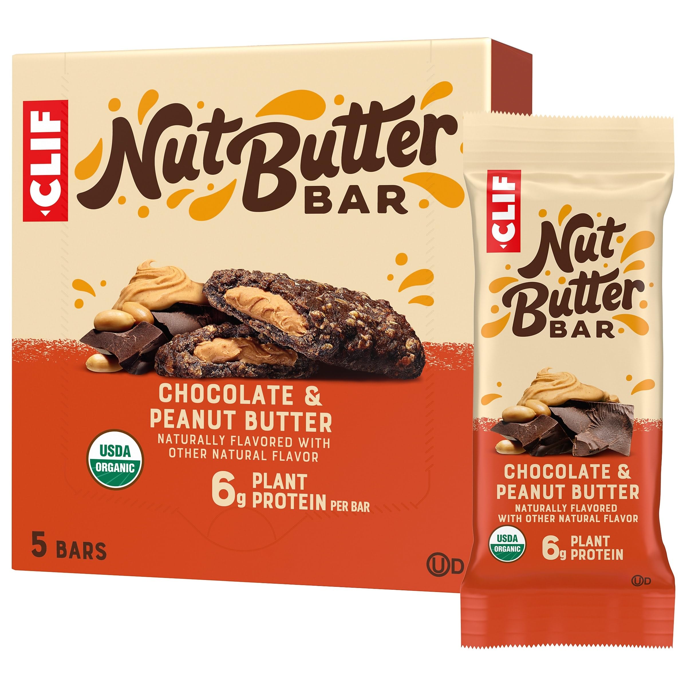 CLIF Nut Butter Bar packaging shows organic ingredients and a ready-to-go snack