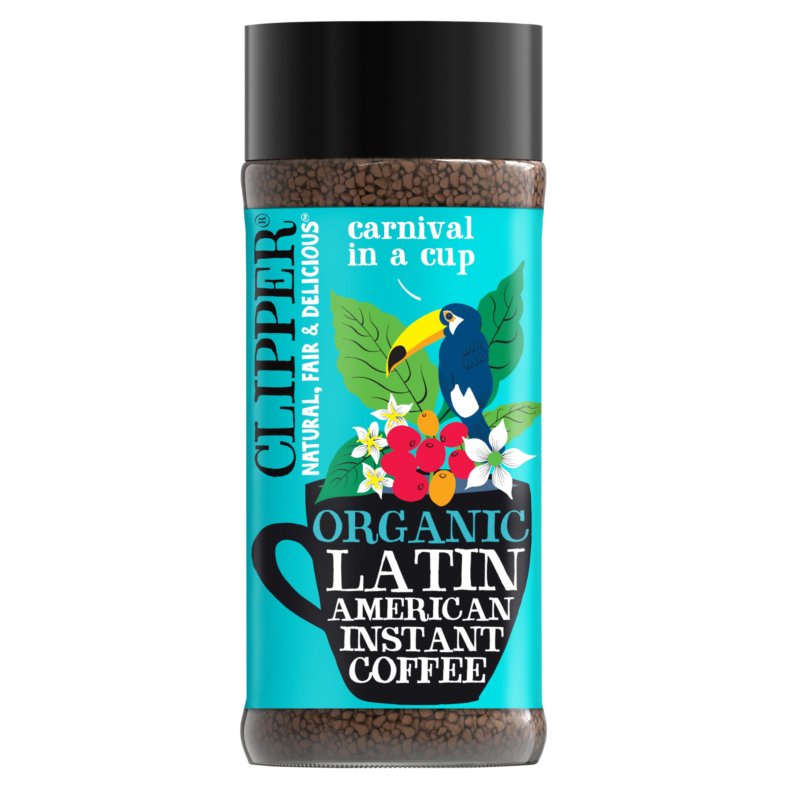 Clipper Coffee organic Latin American instant coffee in a reusable jar for daily use