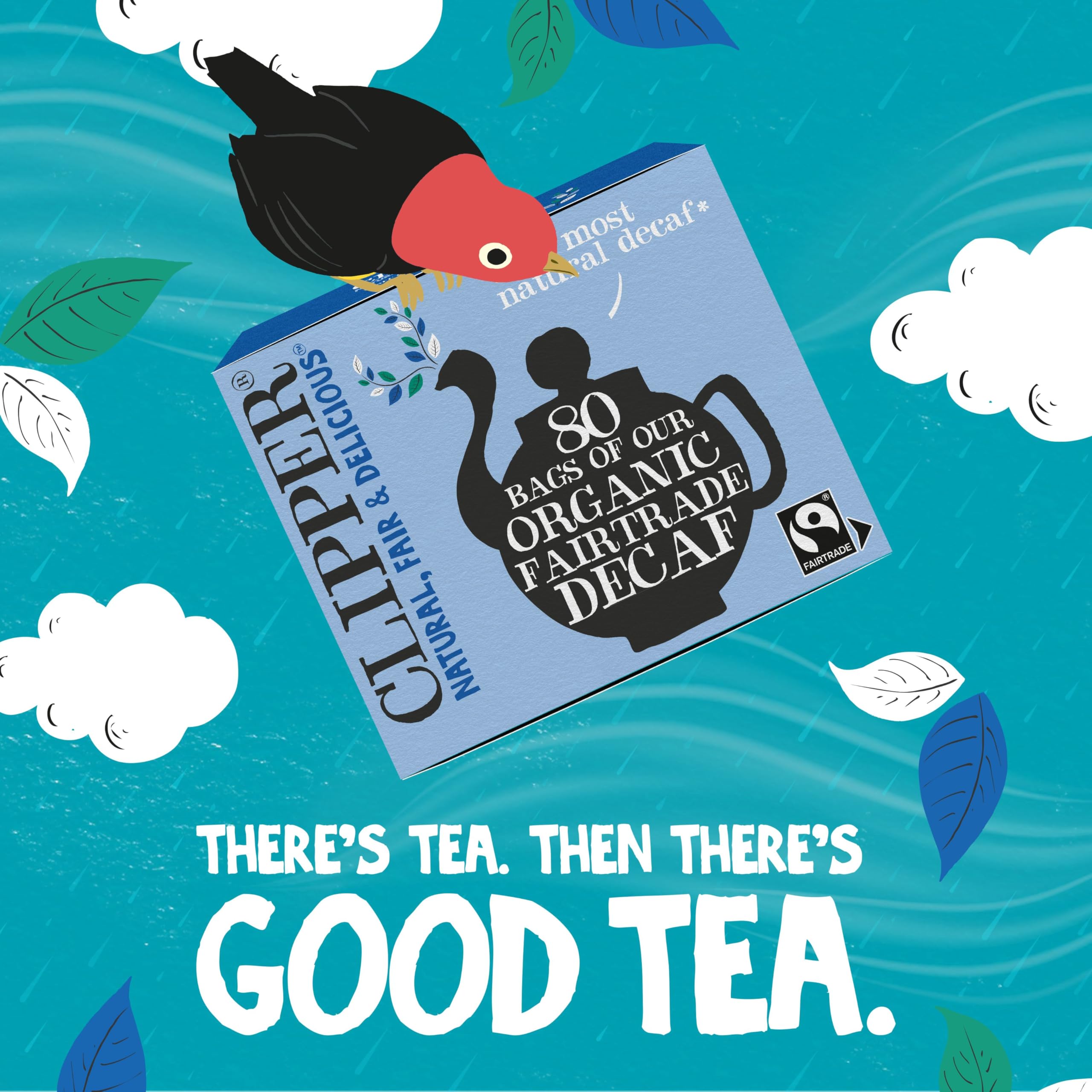 Deep amber brew of Clipper Tea organic decaf black tea