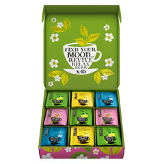 Clipper Tea gift box front showing five flavors for sharing.