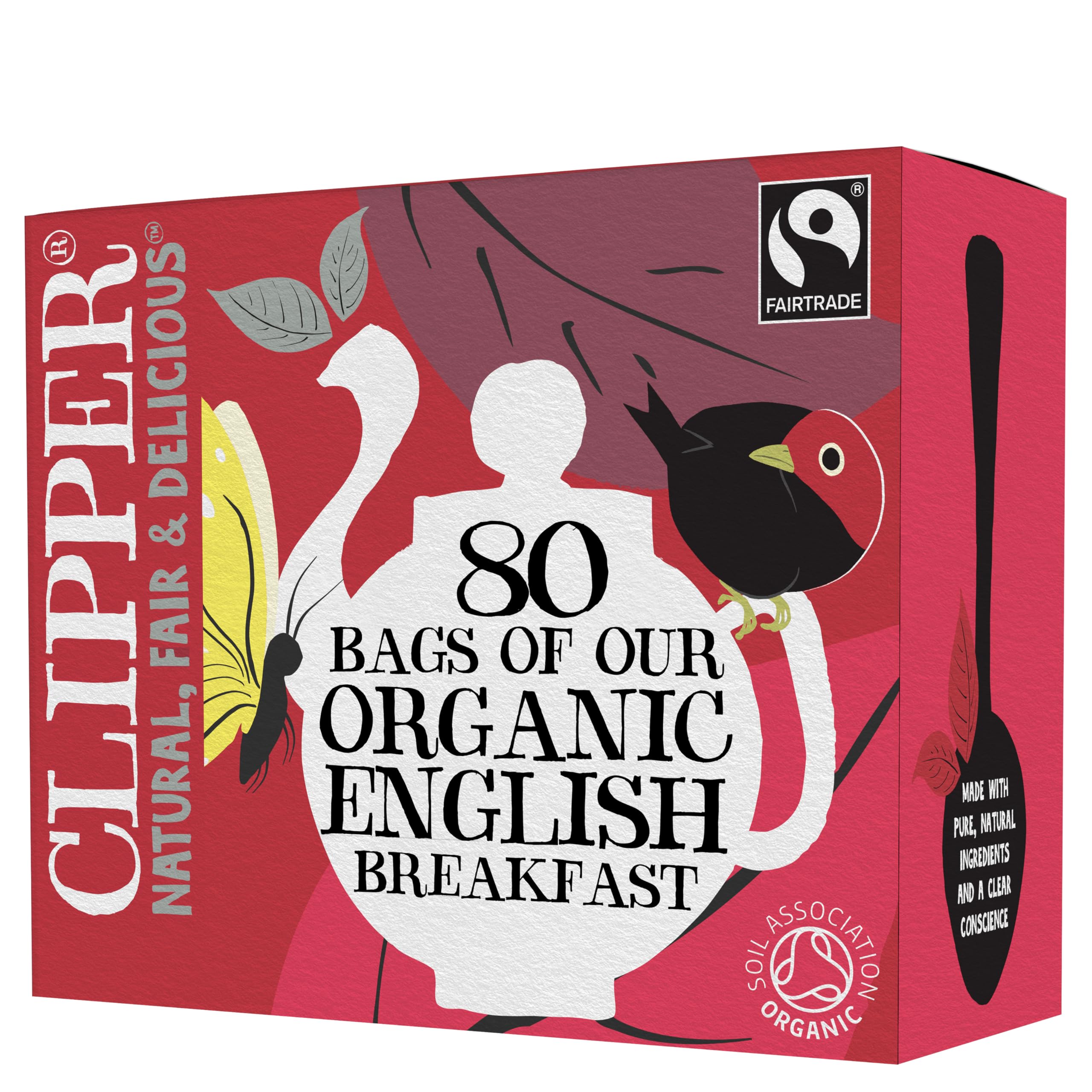Clipper Tea English Breakfast Assam Blend box featuring organic, fairtrade blend for a bright start.