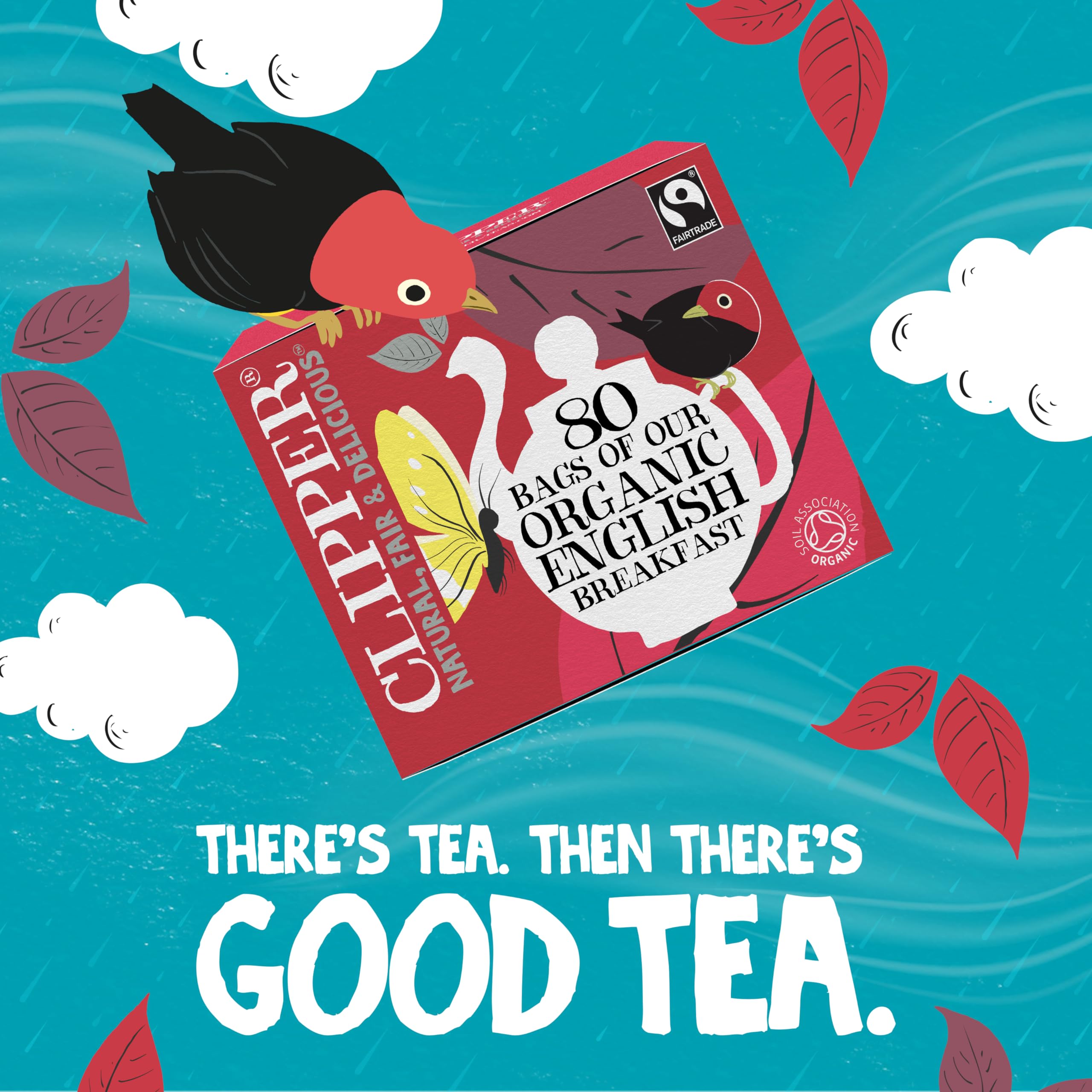 Clipper Tea fairtrade logo close-up signaling ethical sourcing.