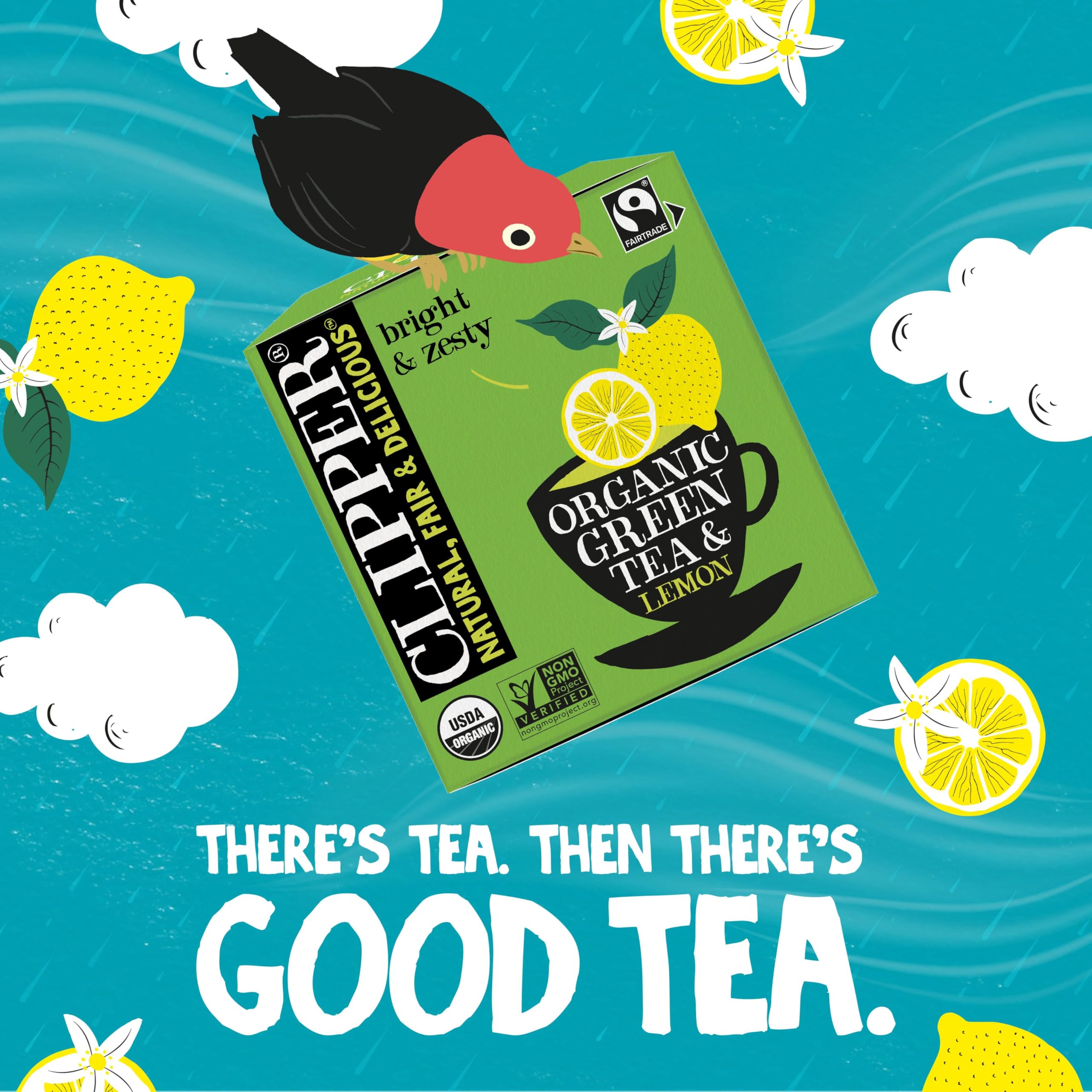 Clipper Tea Green Tea and Lemon lemon-peel notes convey citrus brightness.