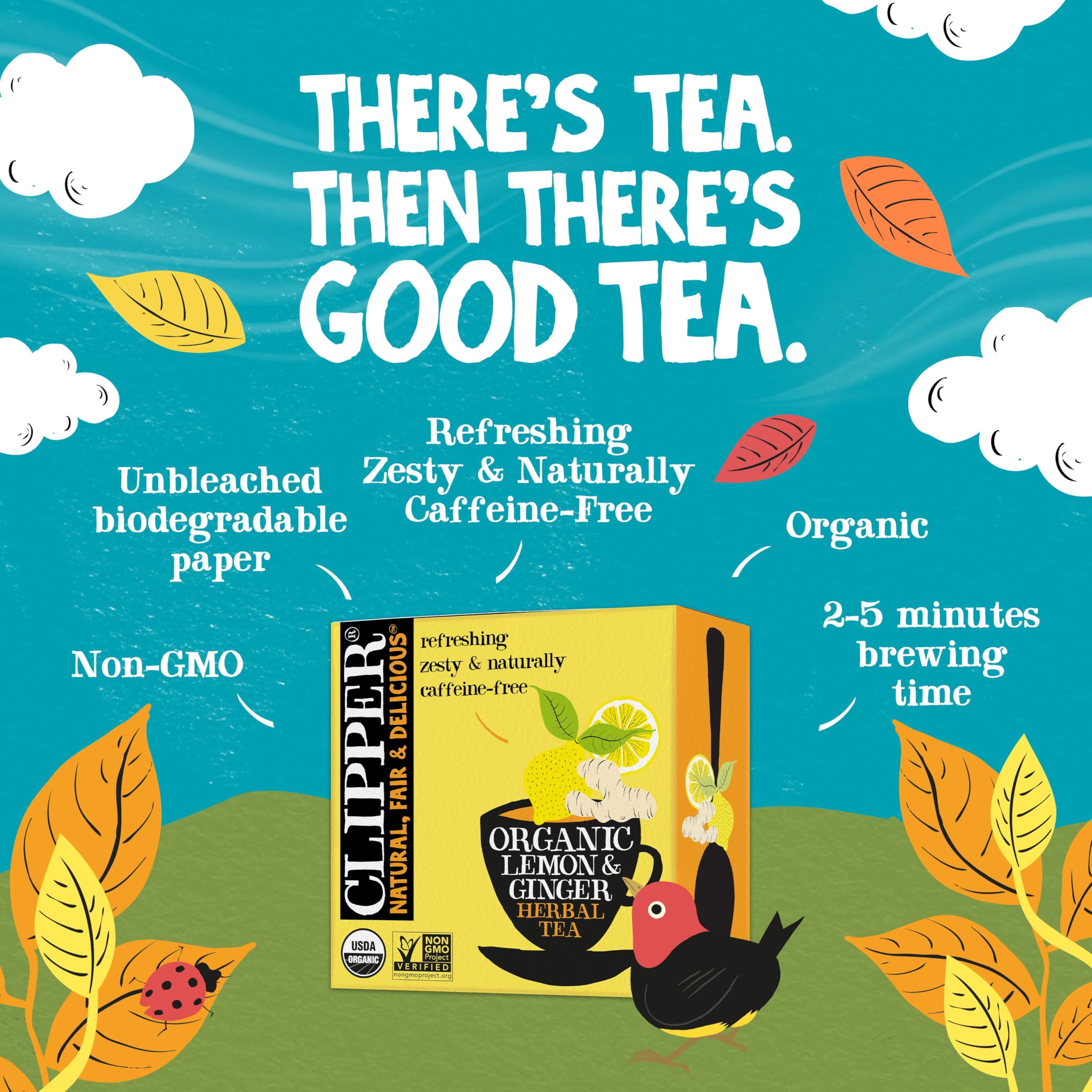 Clipper Tea Lemon & Ginger aroma in a cup highlights refreshing citrus.