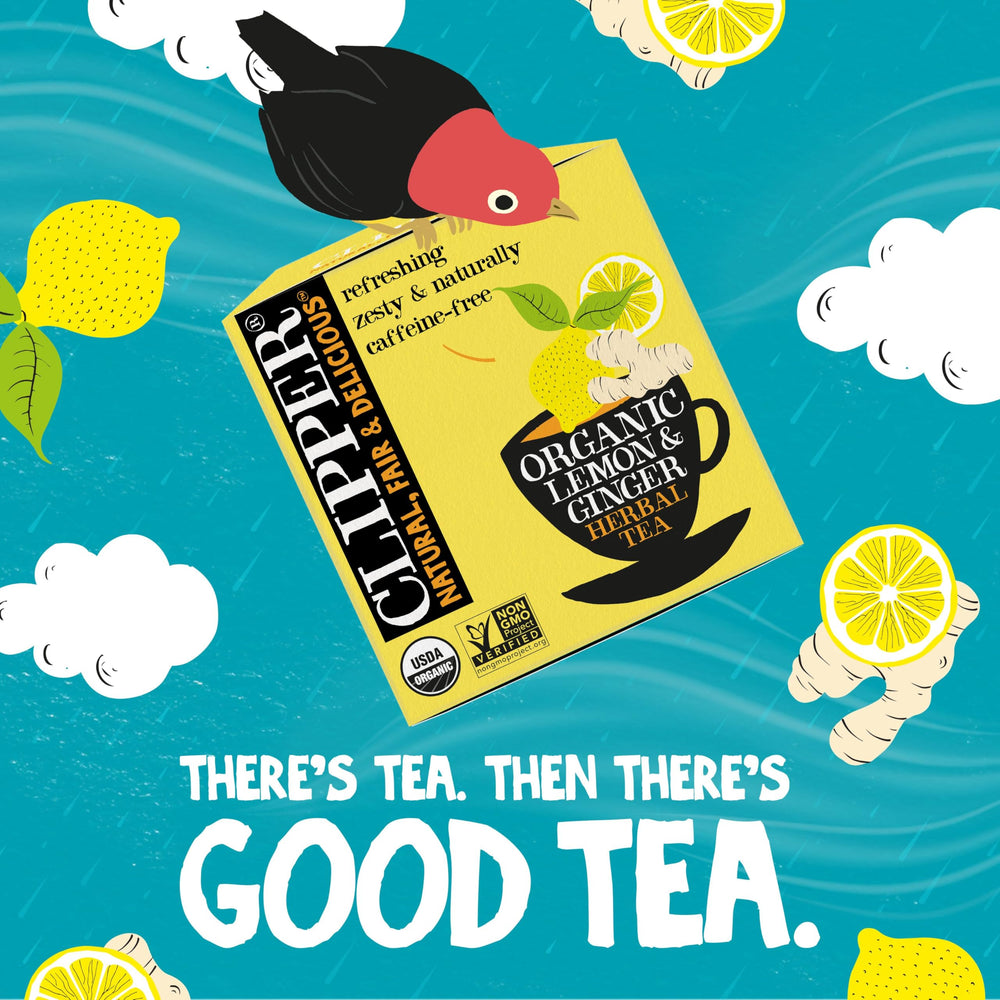 Clipper Tea Fair Trade stamp signals ethical sourcing in every bag.
