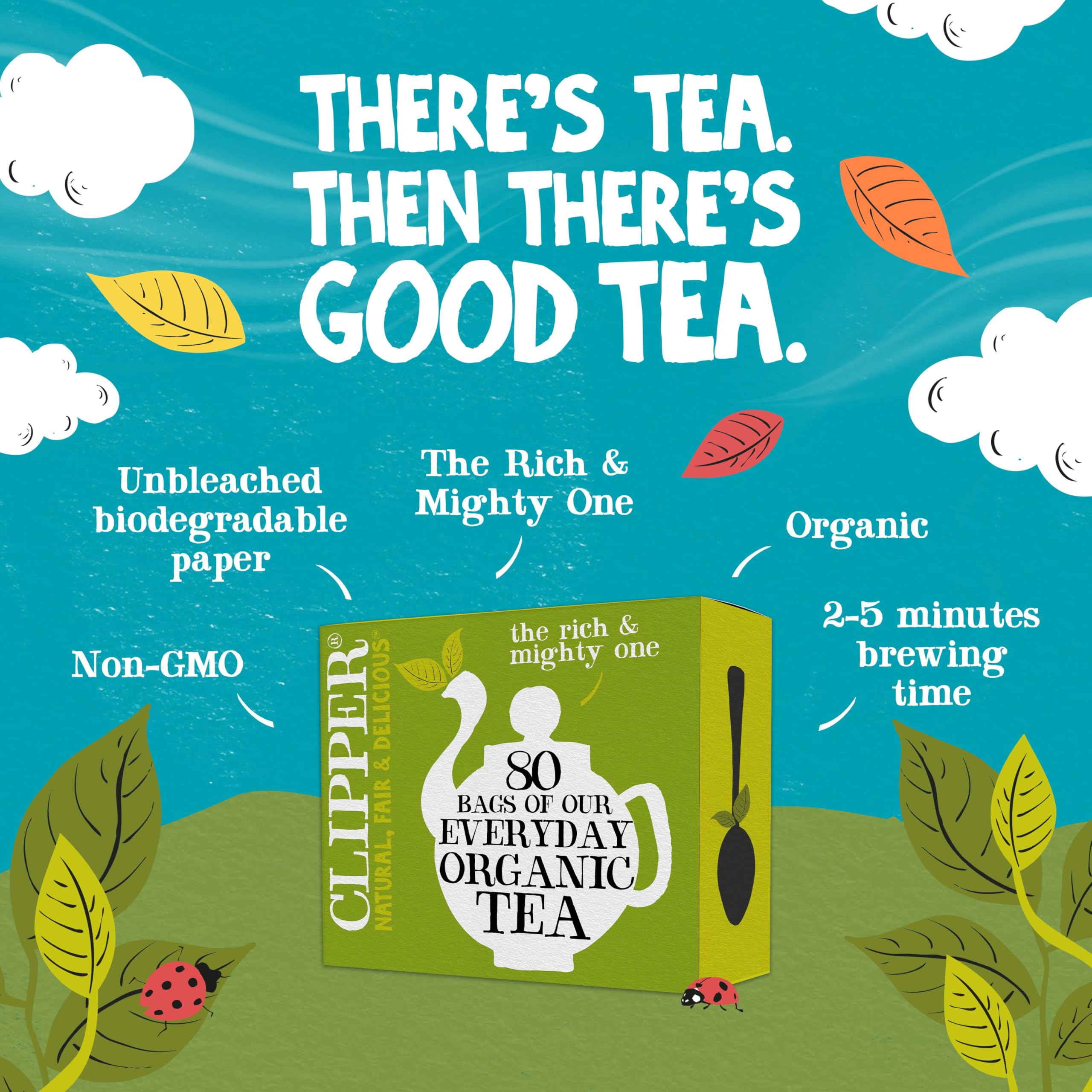 Clipper Tea Organic Fairtrade Everyday tea bags arranged for a fresh, everyday brew.