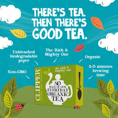 Clipper Tea Organic Fairtrade Everyday tea bags arranged for a fresh, everyday brew.