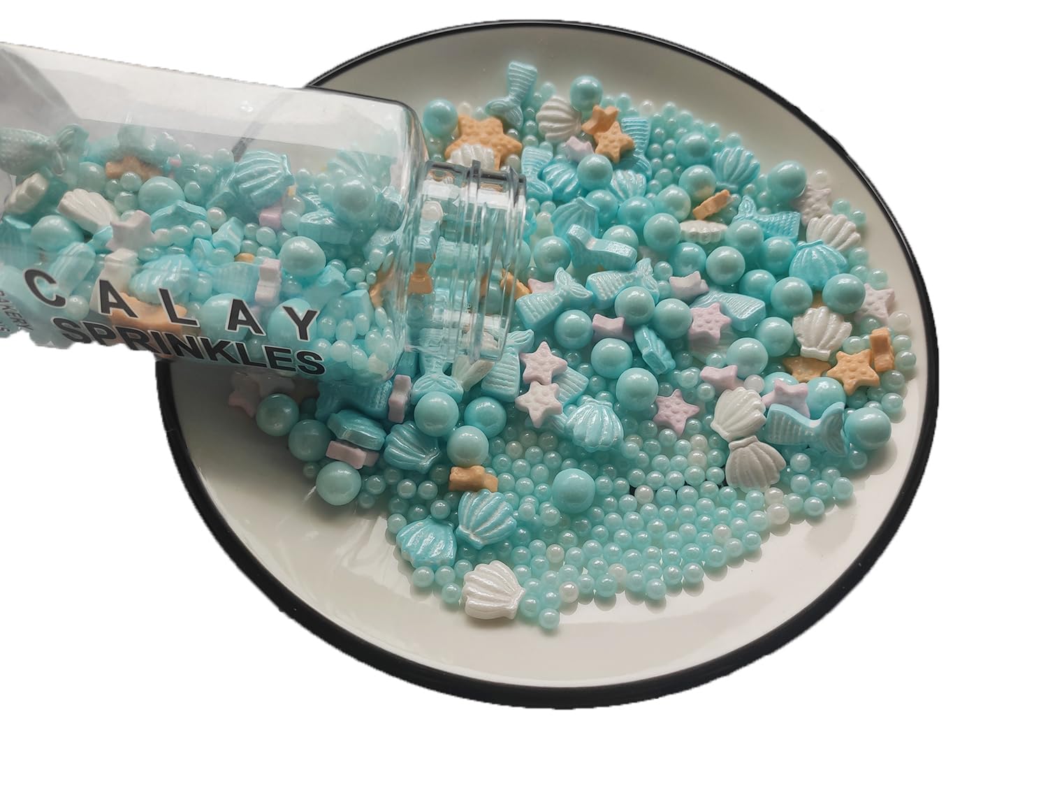 Clonynix Blue Ocean Sprinkles with shells add coastal decoration to desserts.
