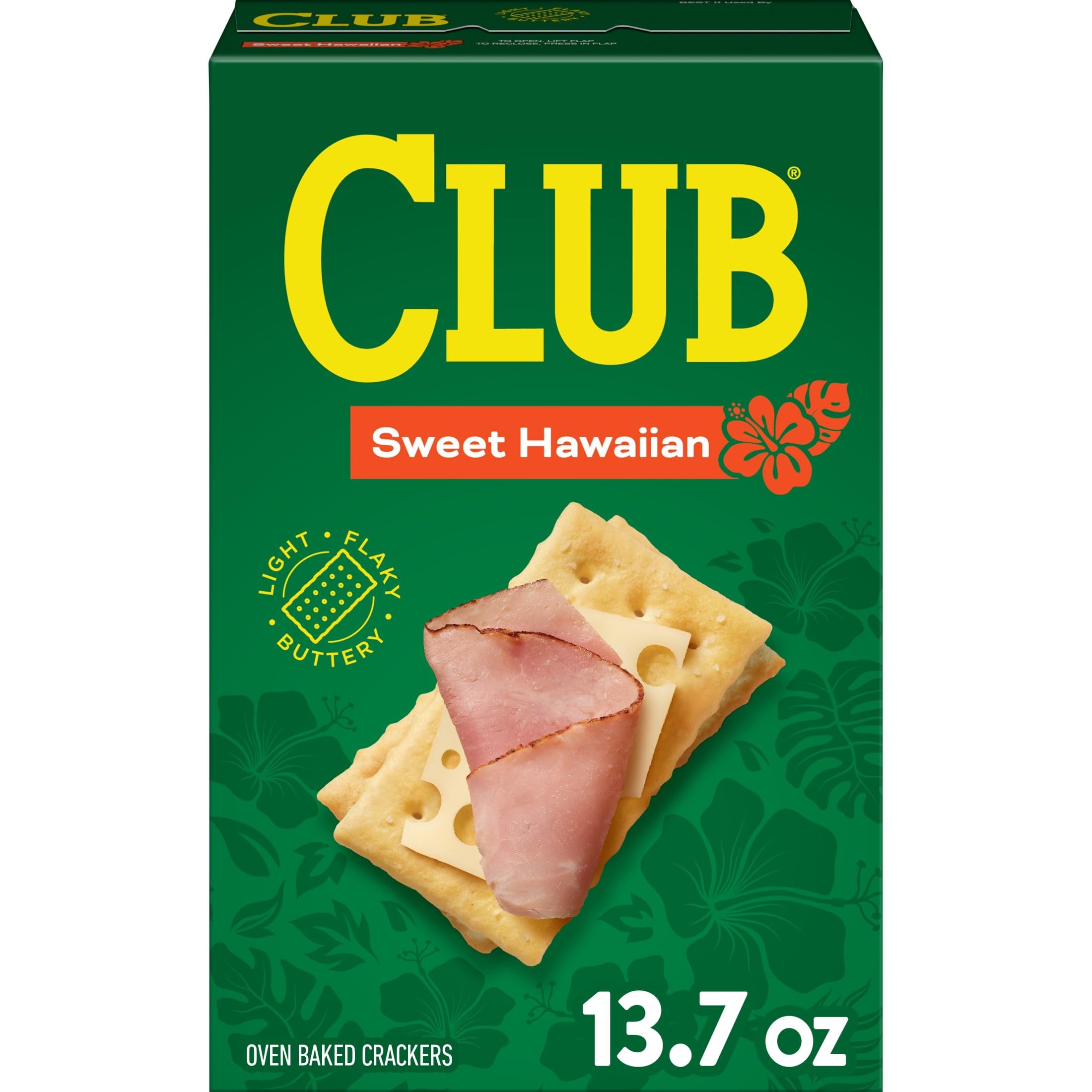 Club Crackers Sweet Hawaiian closeup texture highlights buttery, flaky layers for snacking