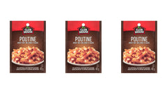 Club House Poutine Gravy Mix 3-pack packaging closeup for easy flavor prep.