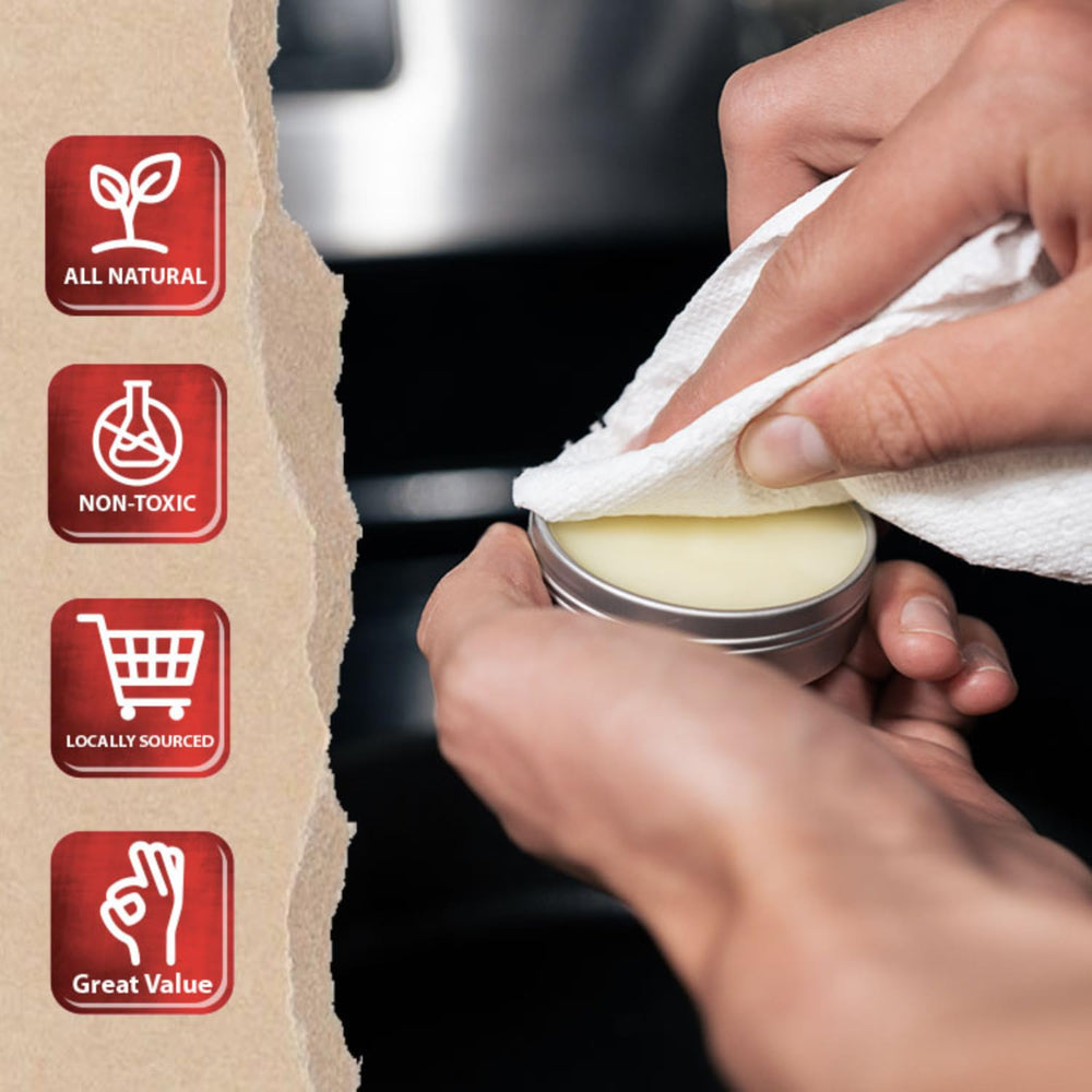 Kitchenware like a wood cutting board treated with CM SCRUBBER seasoning wax.