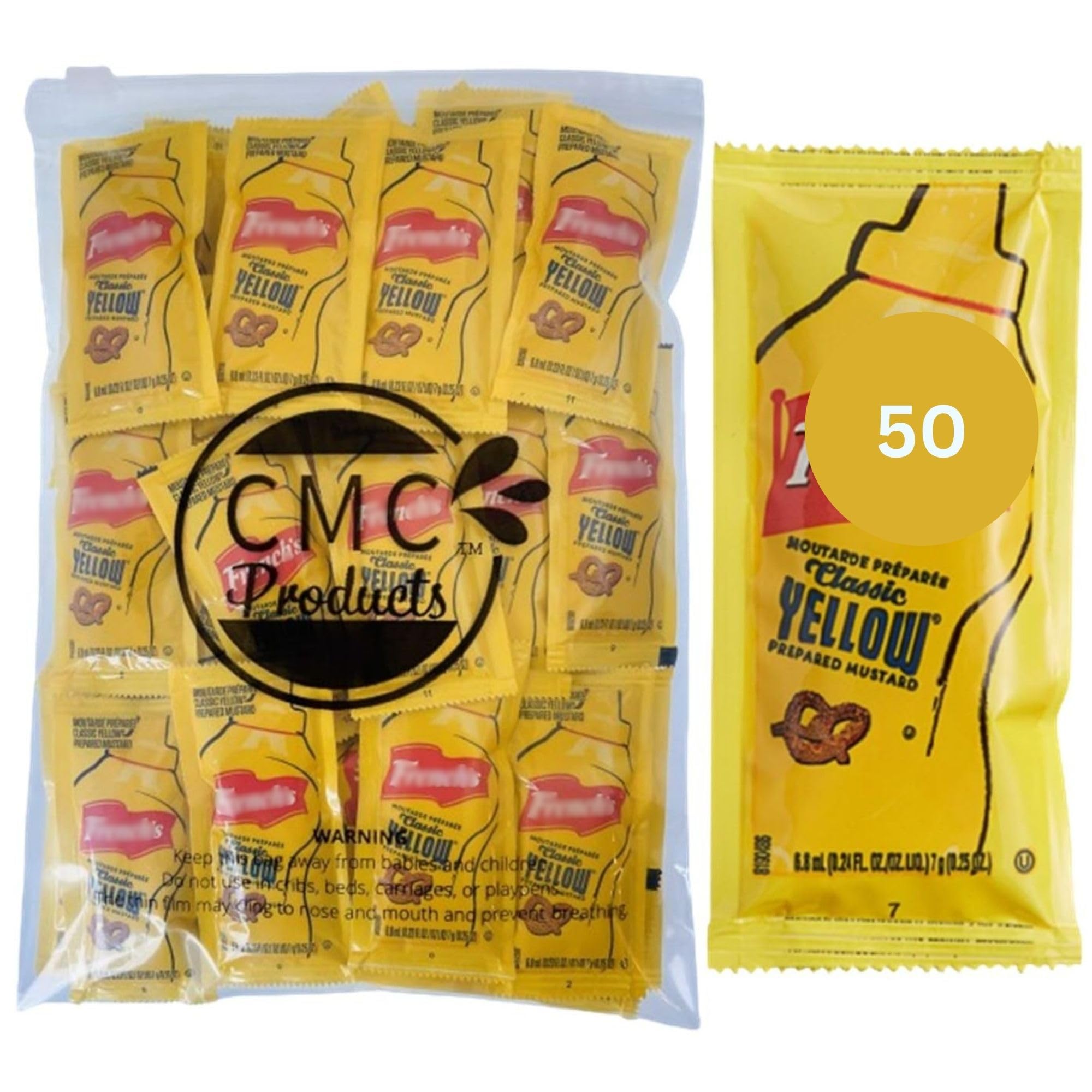 CMC Products mustard packets 50-pack for mess-free convenience on the go