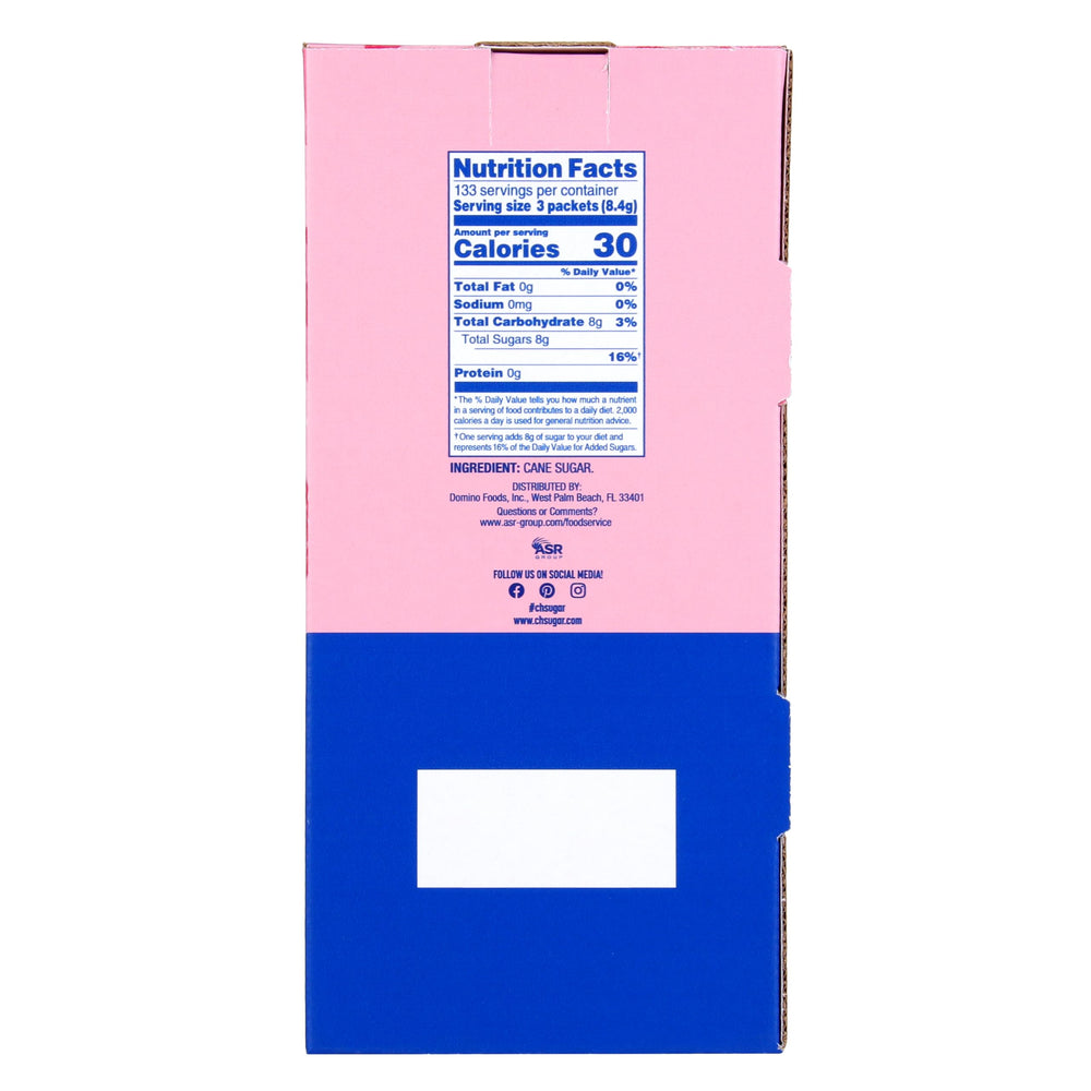 C&H dispenser box with sugar packets in close-up, organized for fast service