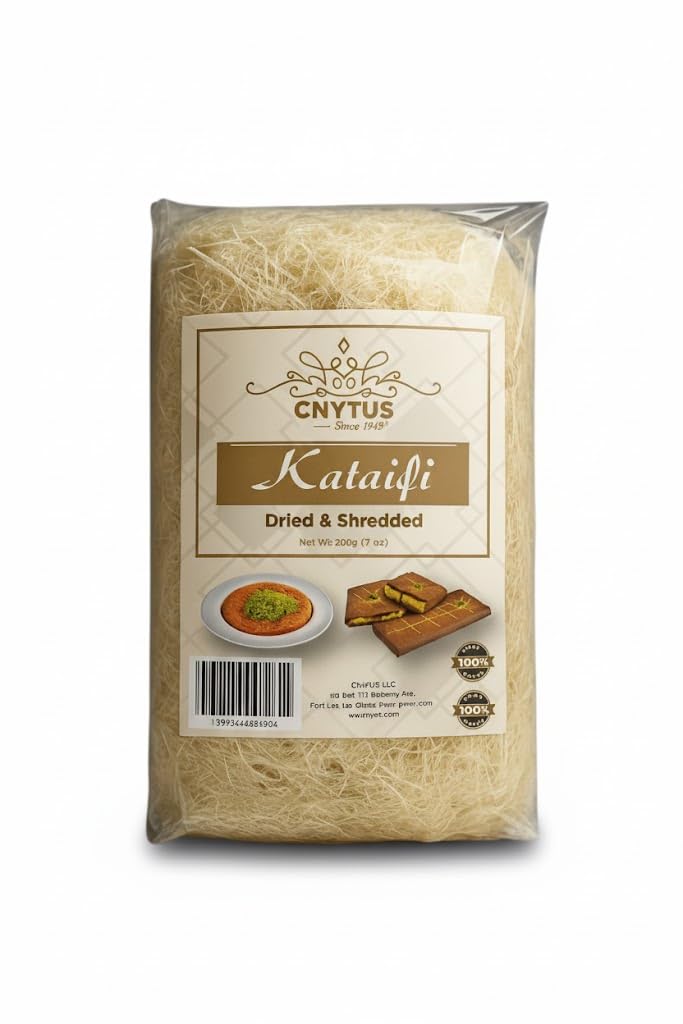 CNYTUS Kataifi dough packaging ready-to-use for kunafeh and kanafeh desserts.