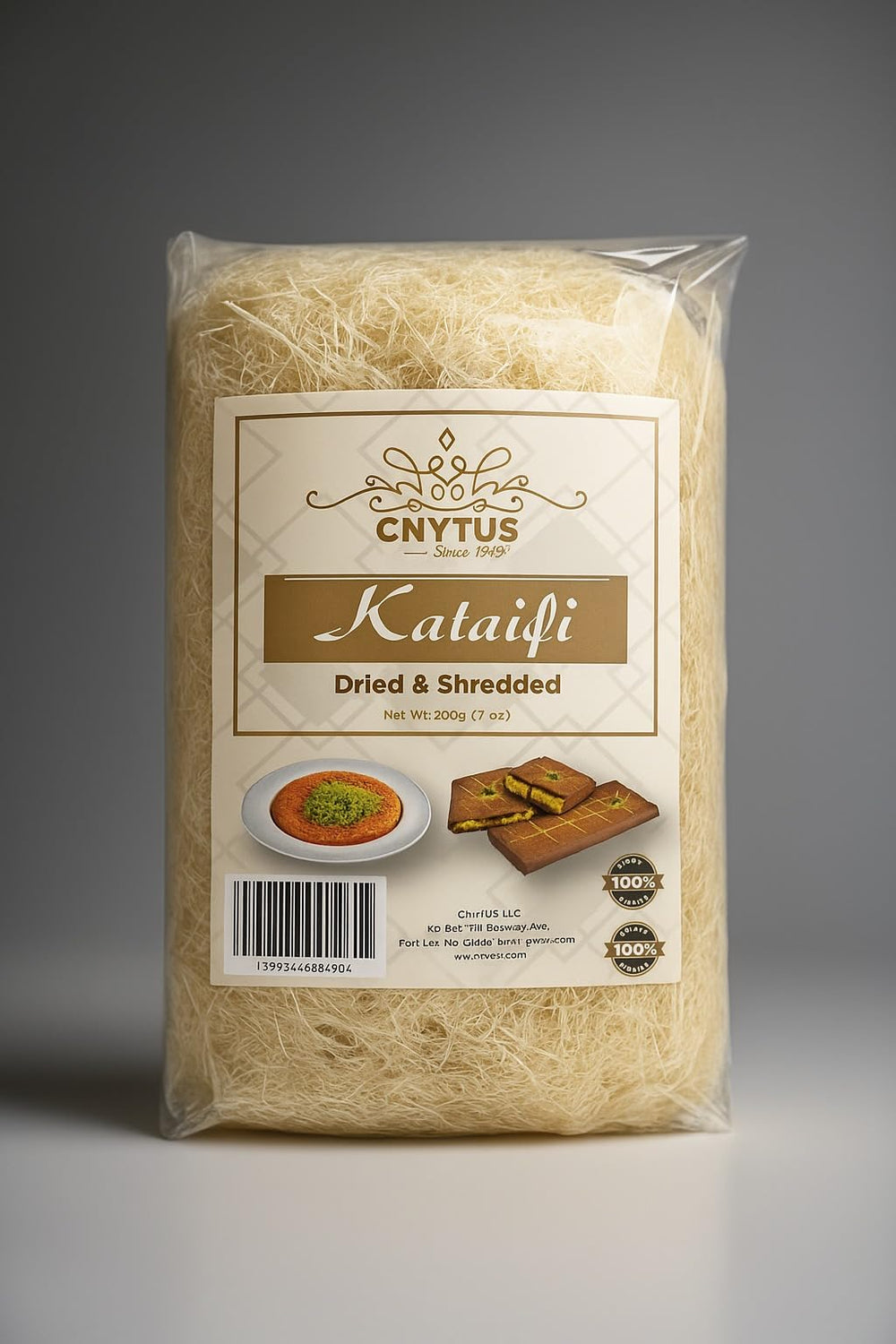 CNYTUS Kataifi strands arranged for a crispy kunafeh shell.