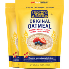 COACH'S OATS 48 oz two-pack bag close-up highlights whole-grain goodness for a quick, satisfying breakfast