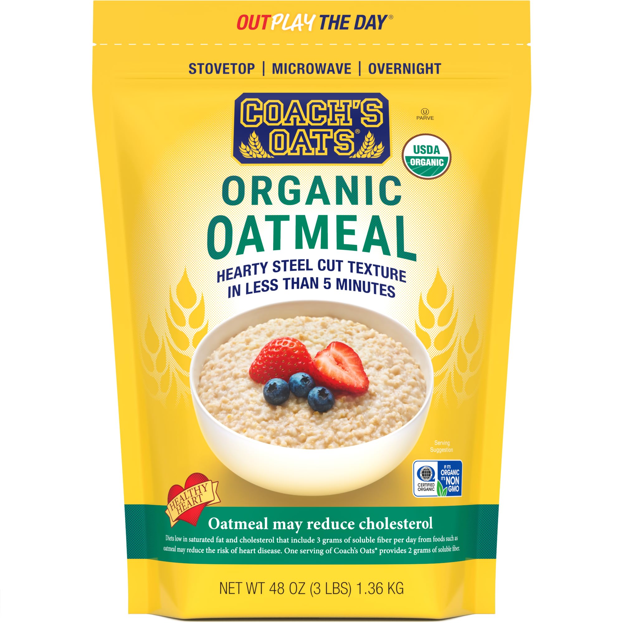 Coach’s Oats organic oatmeal bag highlighting wholesome, convenient breakfast fuel.