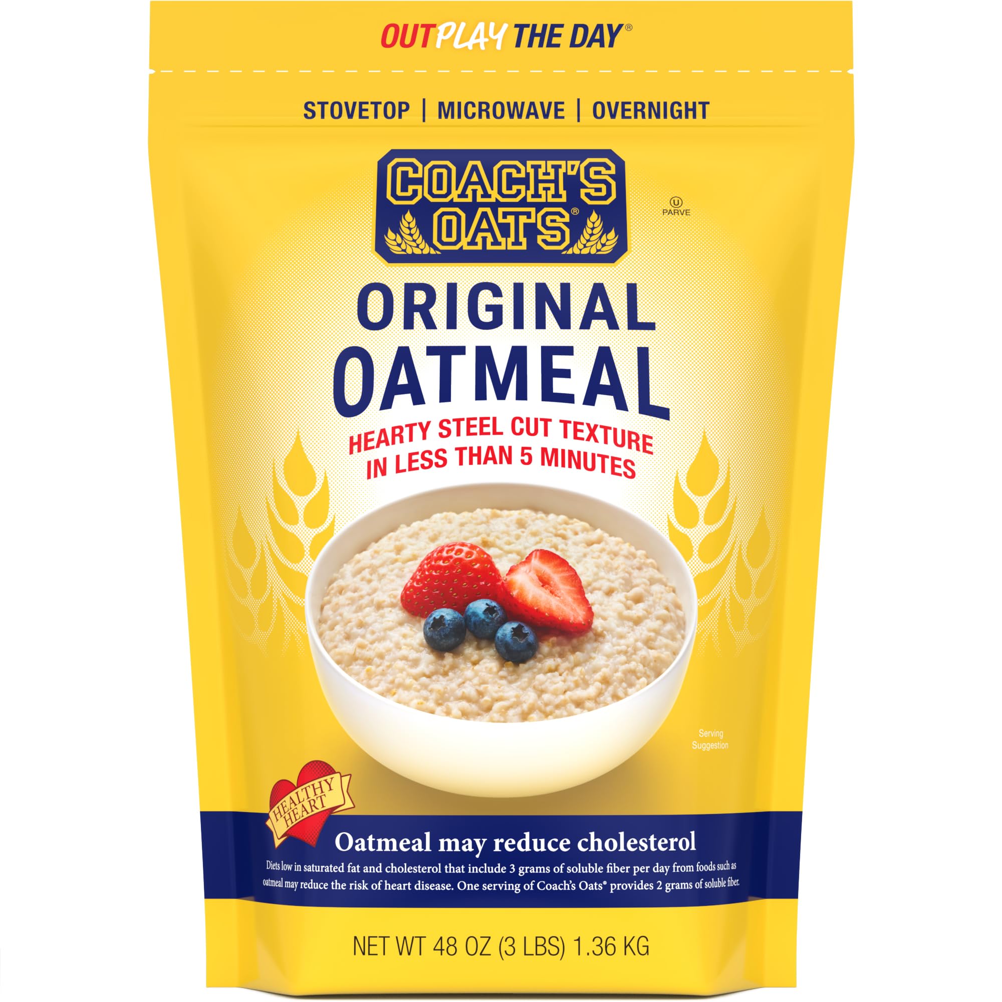 Coach's Oats 3 lb package for quick, nourishing breakfasts.