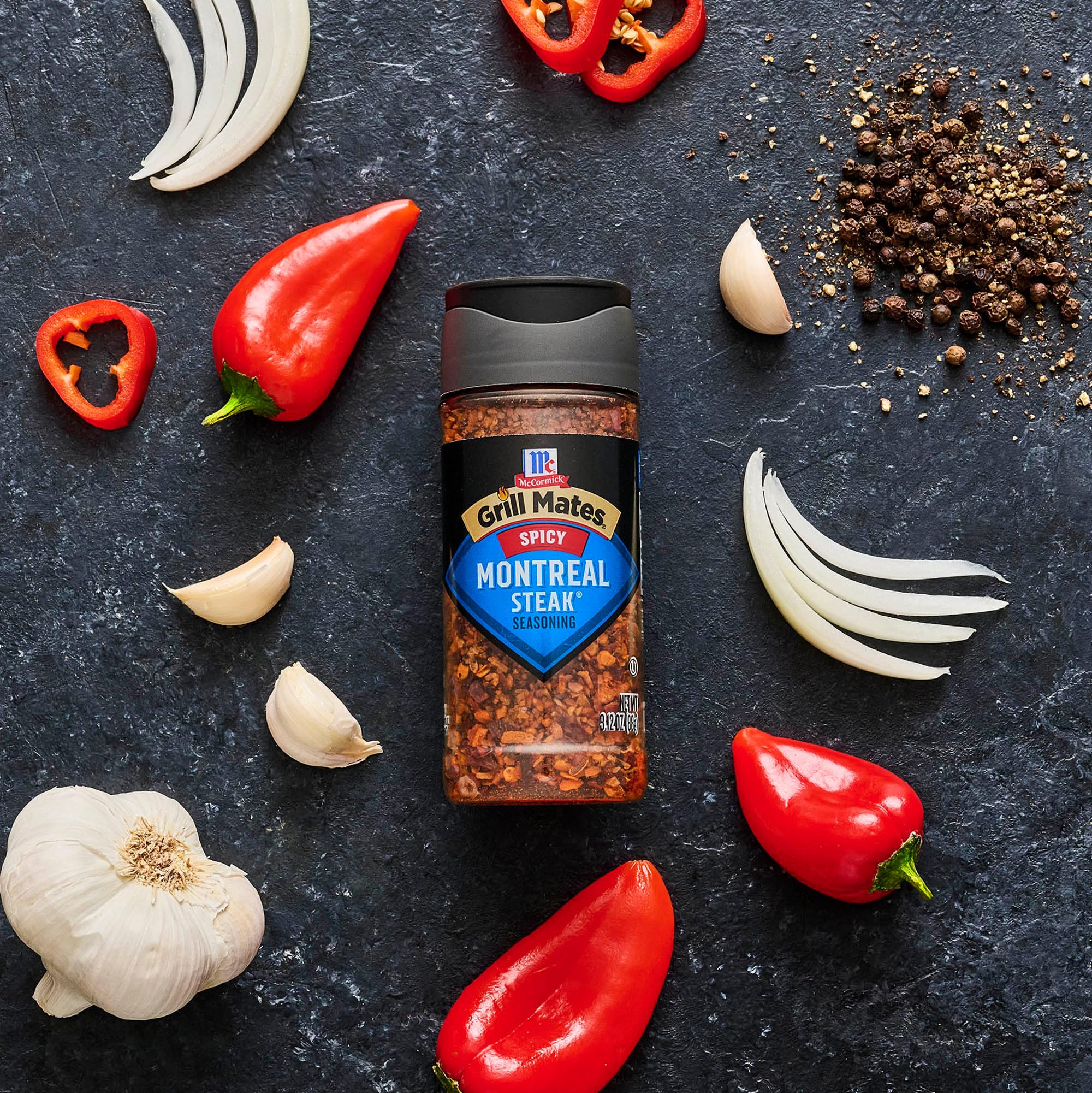 Close-up of coarse black pepper in McCormick Spicy Montreal blend