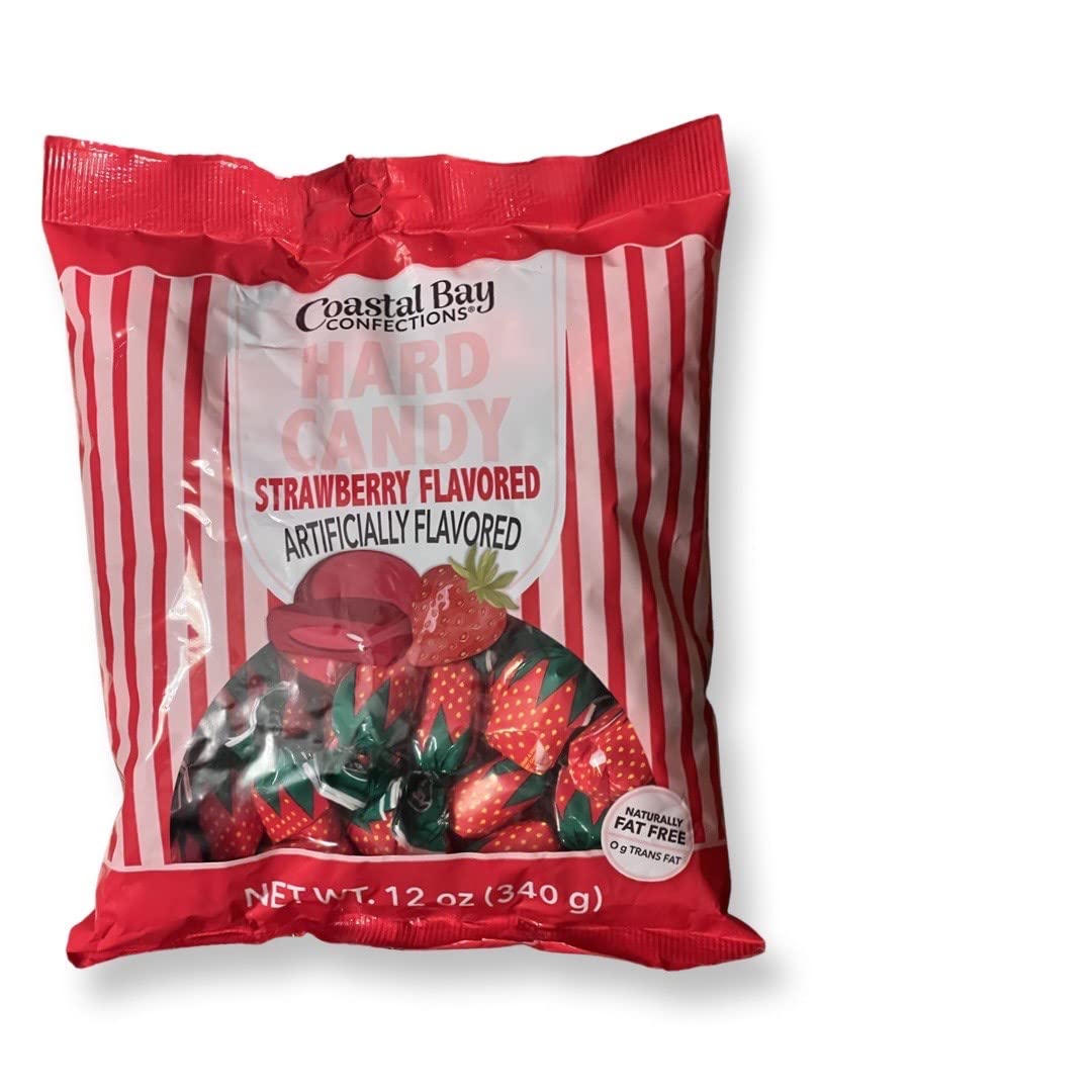 Coastal Bay Strawberry Hard Candy pack showing 12 oz bag ready to share