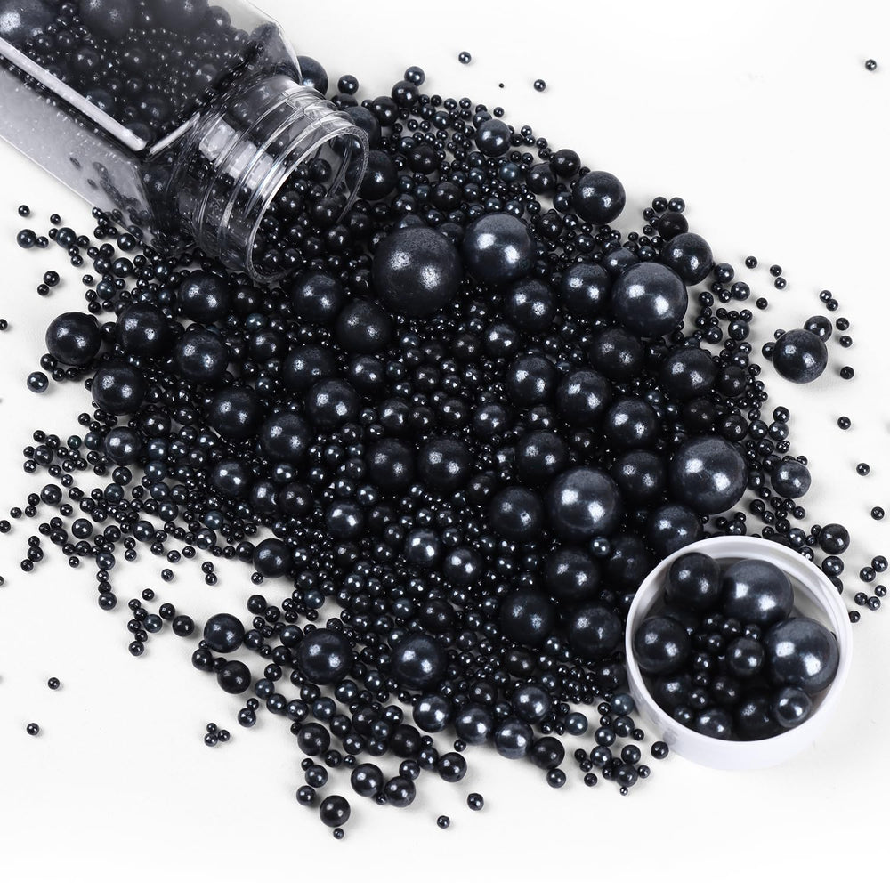 Cobakey black sprinkles bottle closeup for elegant cake decoration