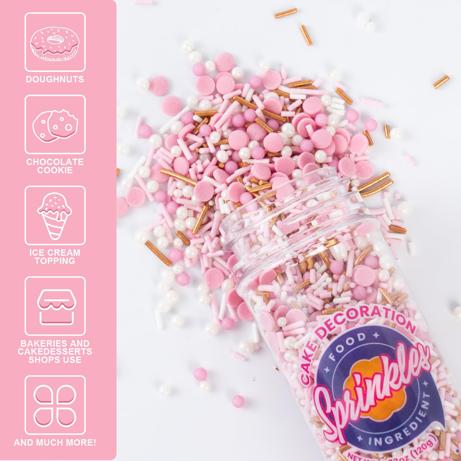 Cobakey gluten-friendly pink sprinkles enhance cookies and fondant decorations.