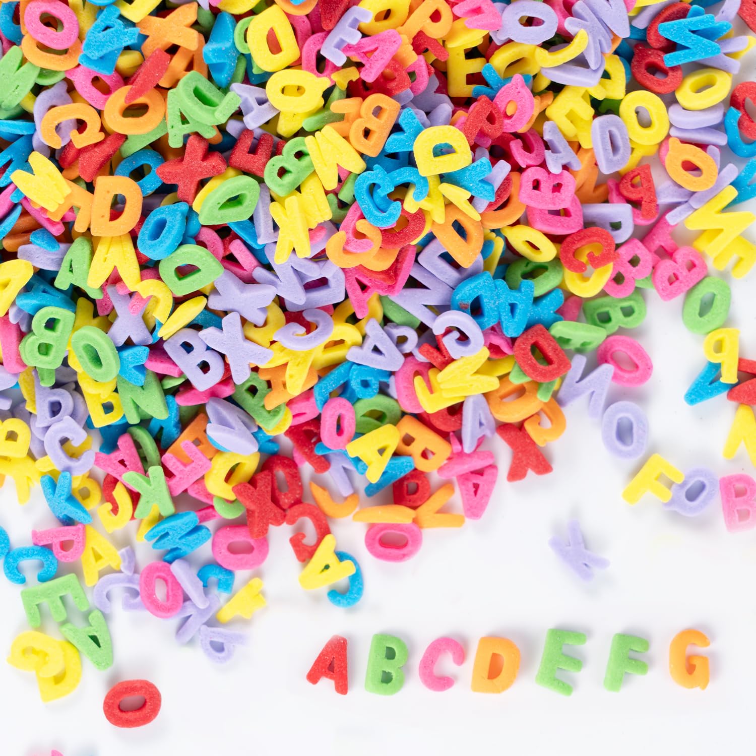 Cobakey Letters Sprinkles alphabet confetti in a bowl adds playful charm to desserts.