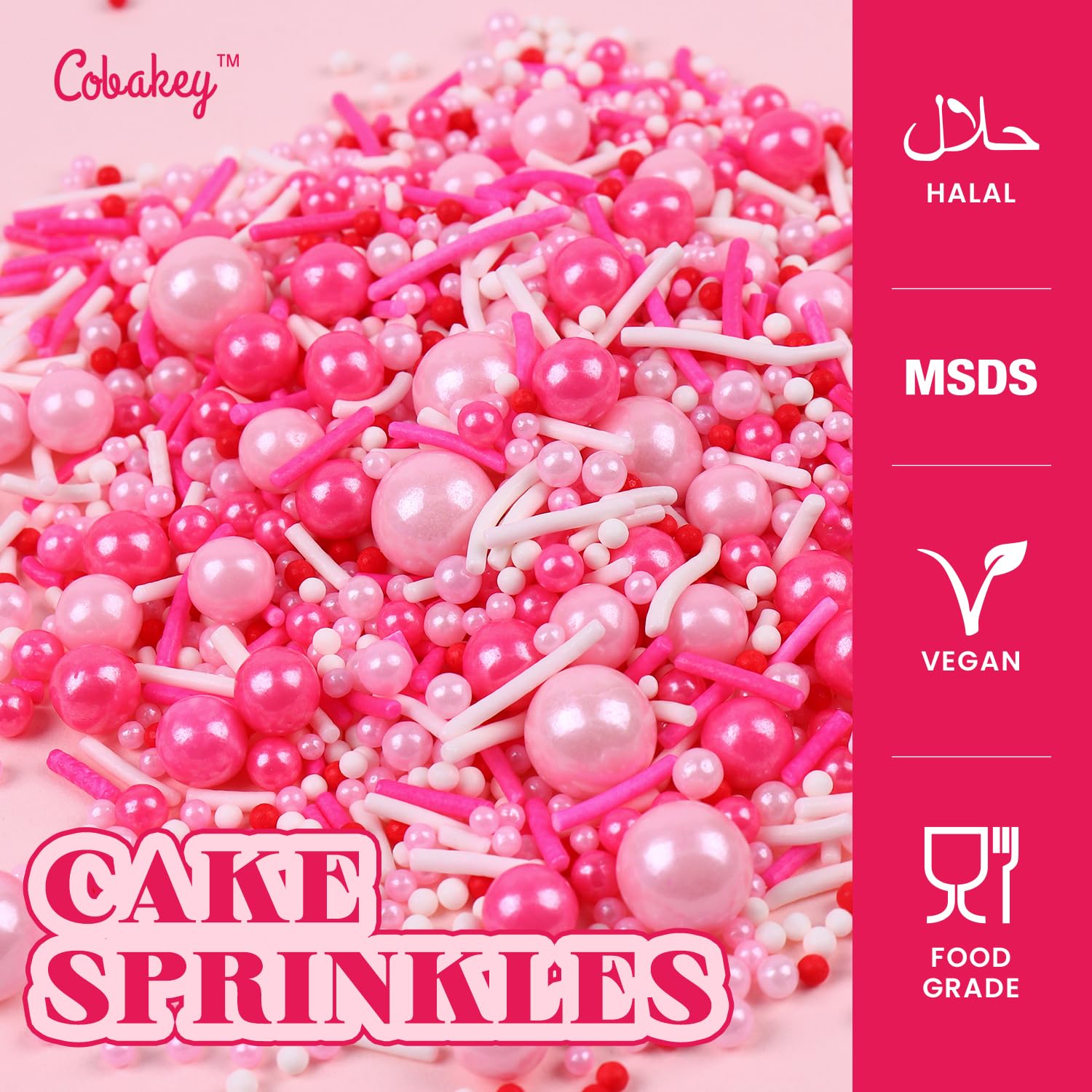Cobakey pink sprinkles for cookies and cupcakes deliver celebratory accents.