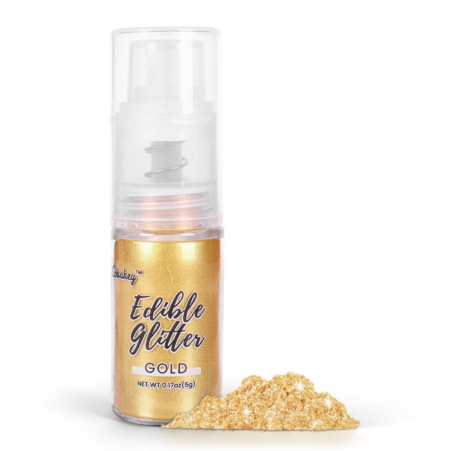 Cobakey Shimmer Gold glitter spray on cupcakes for festive sparkle.