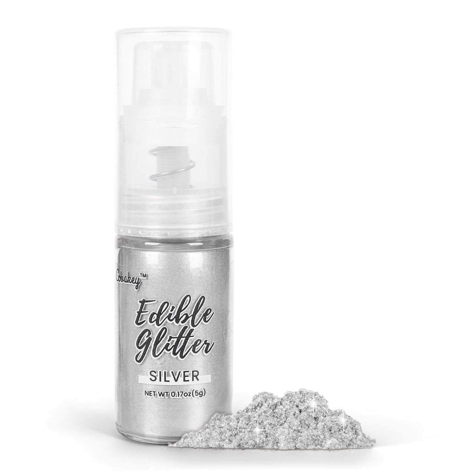 Cobakey Shimmer Silver edible glitter spray on cakes and cocktails
