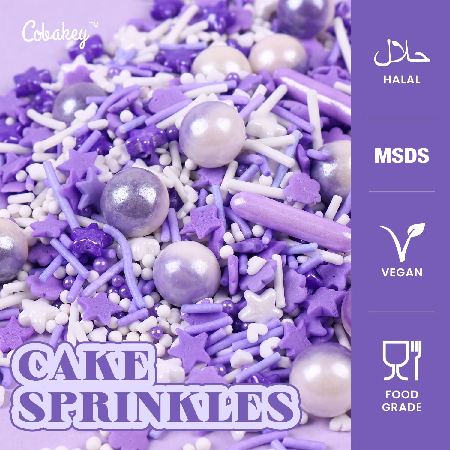 Cobakey purple sprinkles on cupcakes for festive toppers