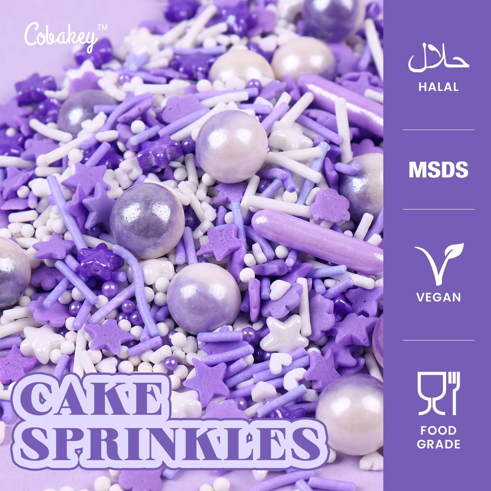 Cobakey purple sprinkles on cupcakes for festive toppers