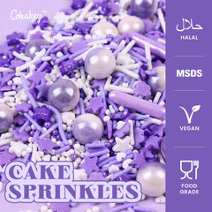 Cobakey purple sprinkles on cupcakes for festive toppers