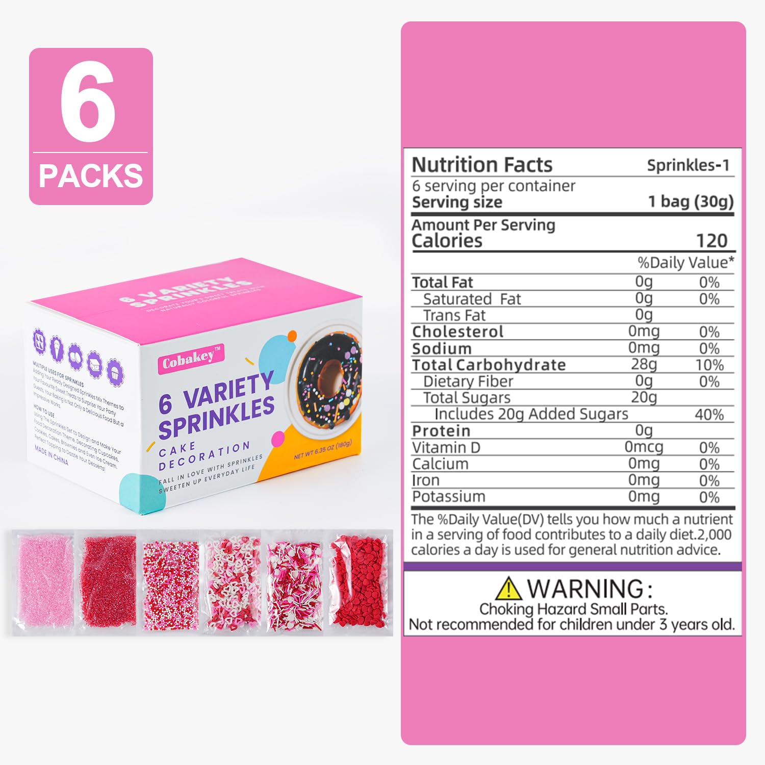 Cobakey Valentines Sprinkles Heart Pink White adds romantic color to treats
