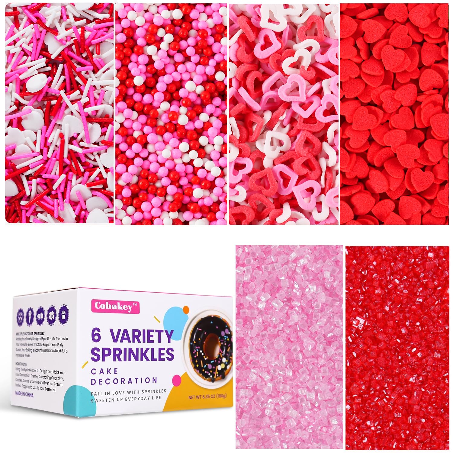 Cobakey Valentines Sprinkles Heart Red for festive cupcakes and cookies