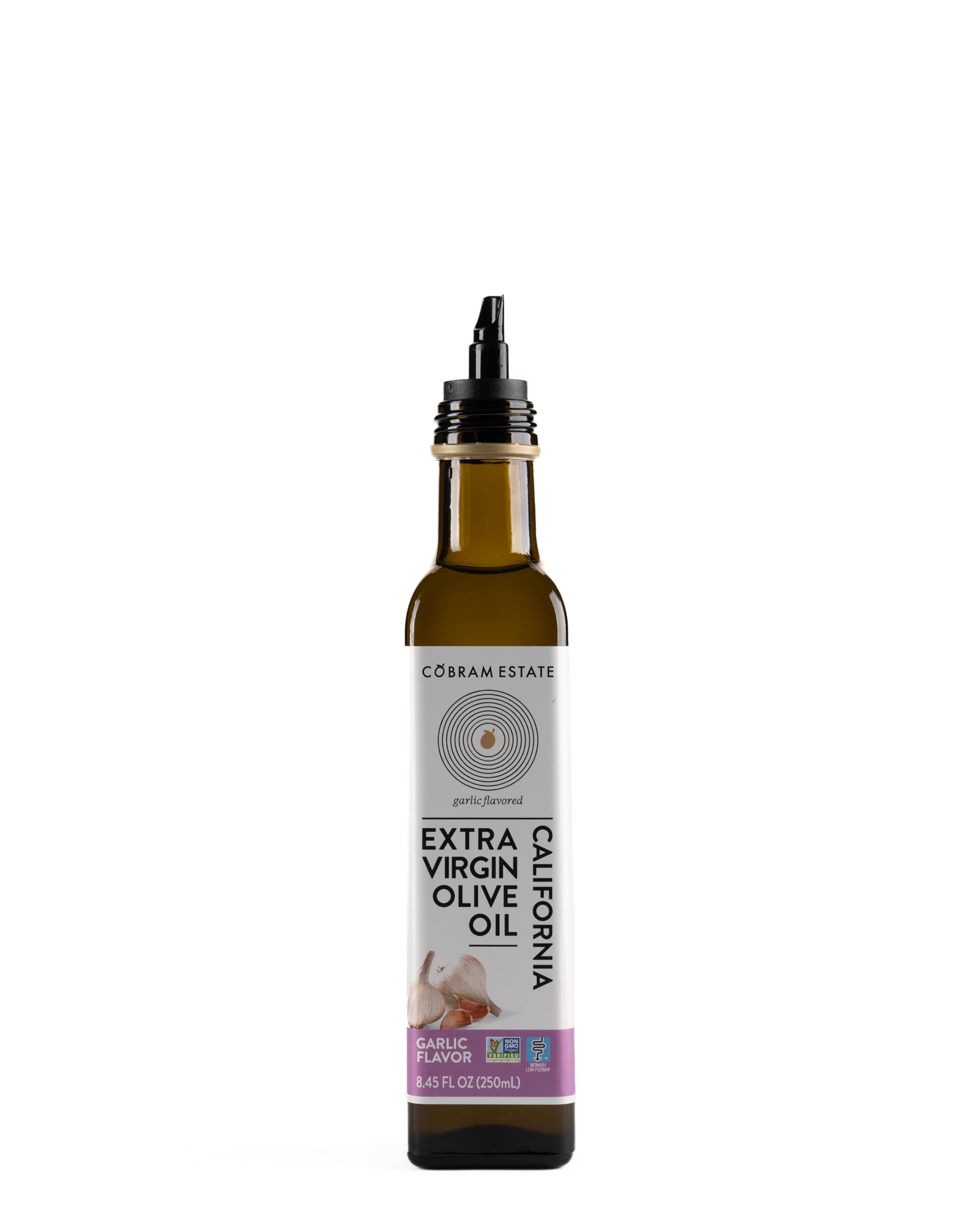 Cobram Estate Garlic Artisan bottle pour showing clean, mess-free garlic flavor dispersion
