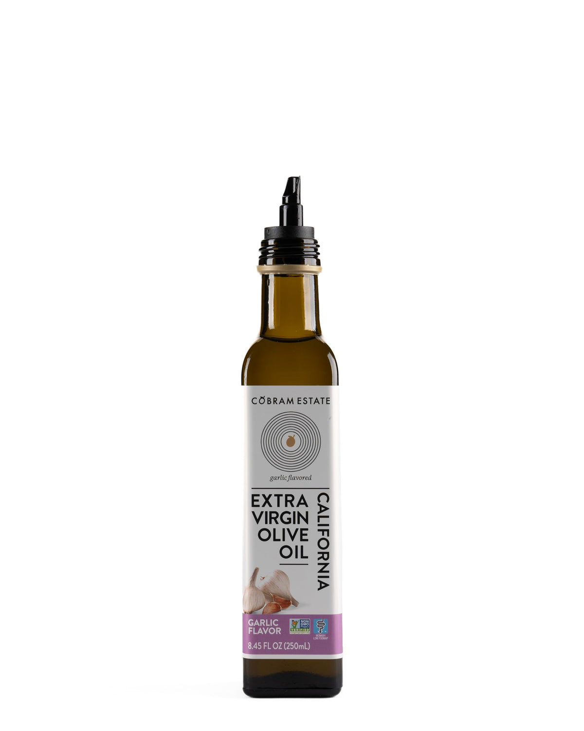 Cobram Estate Garlic Artisan bottle pour showing clean, mess-free garlic flavor dispersion