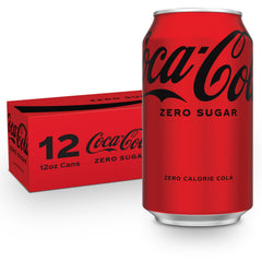 Coca-Cola Zero Sugar 12oz can front view shows crisp cola flavor without sugar.