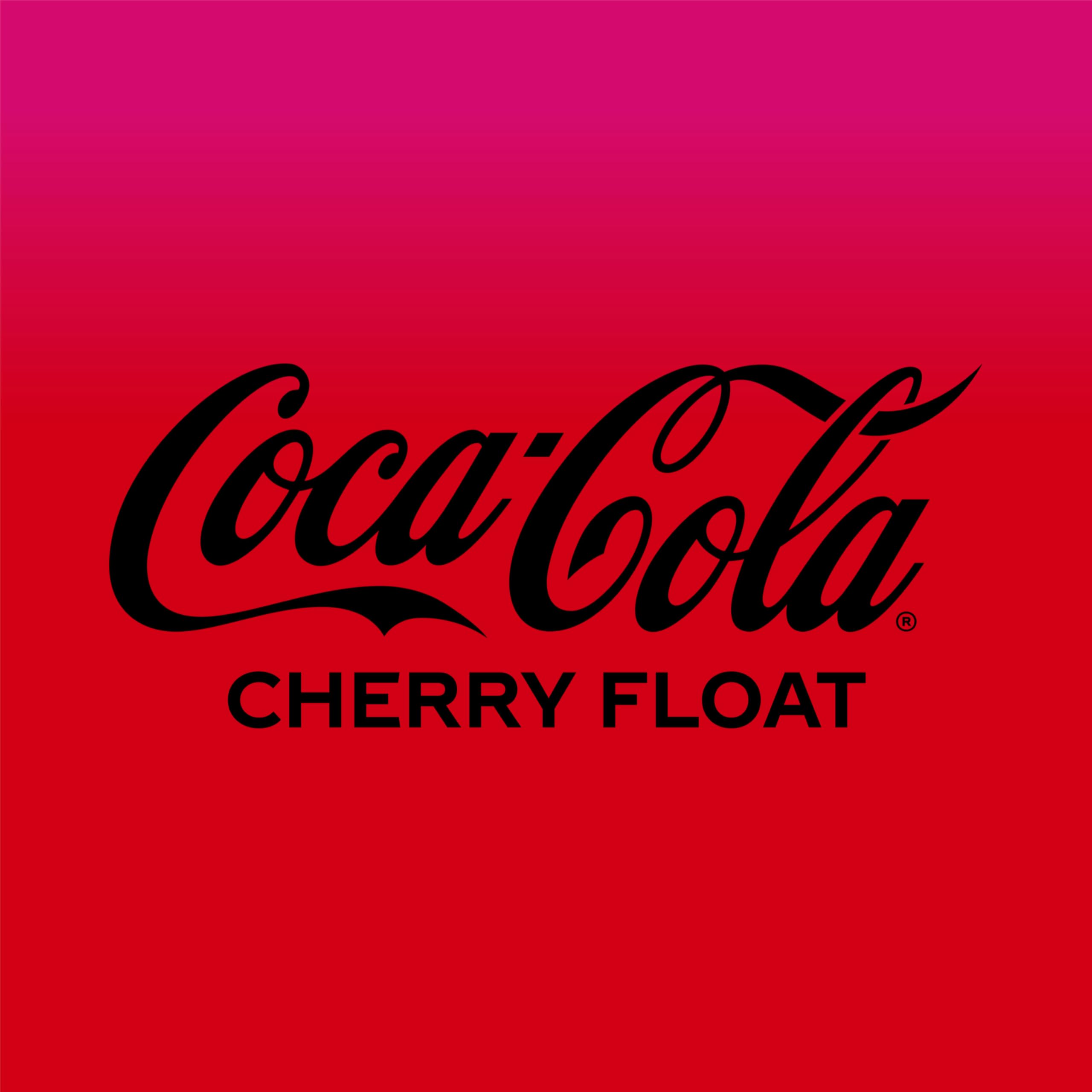 12-pack of Coca-Cola Zero Sugar Cherry Float cans on a modern kitchen counter