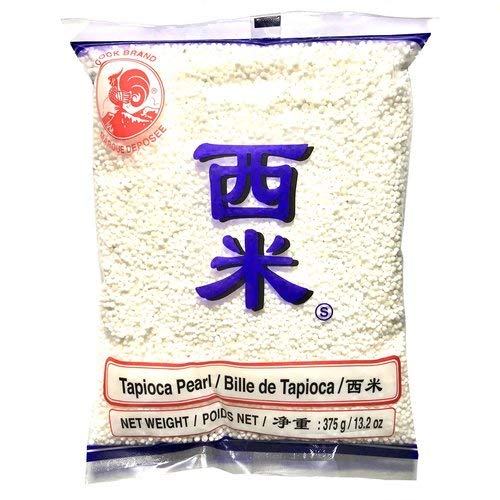 Cock Brand tapioca pearls packaging, perfect for bubble tea and desserts.